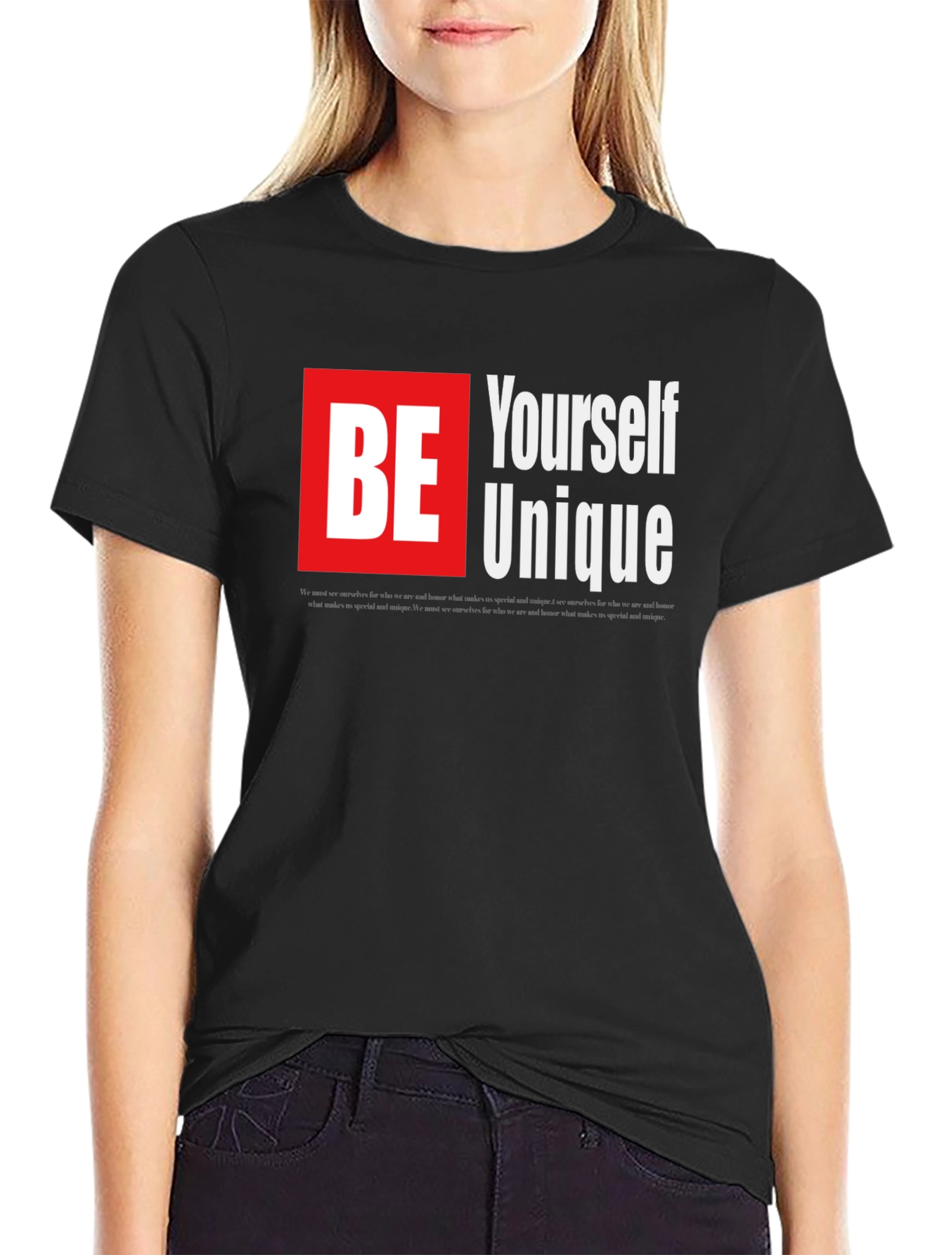 Black Be Yourself Unique Graphic Black T-Shirt view 2