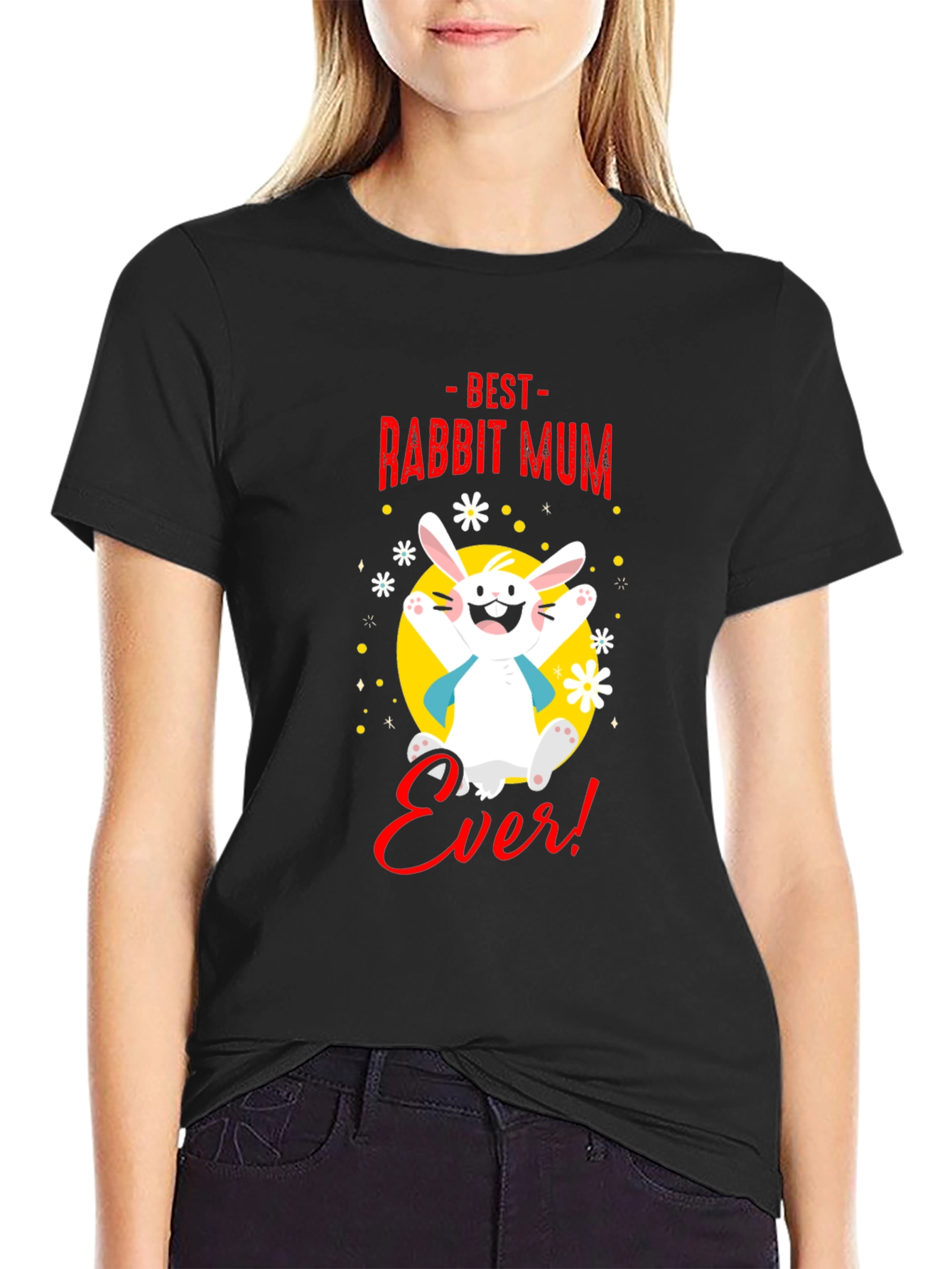 Black Best Rabbit Mum Ever! Graphic Tee view 2