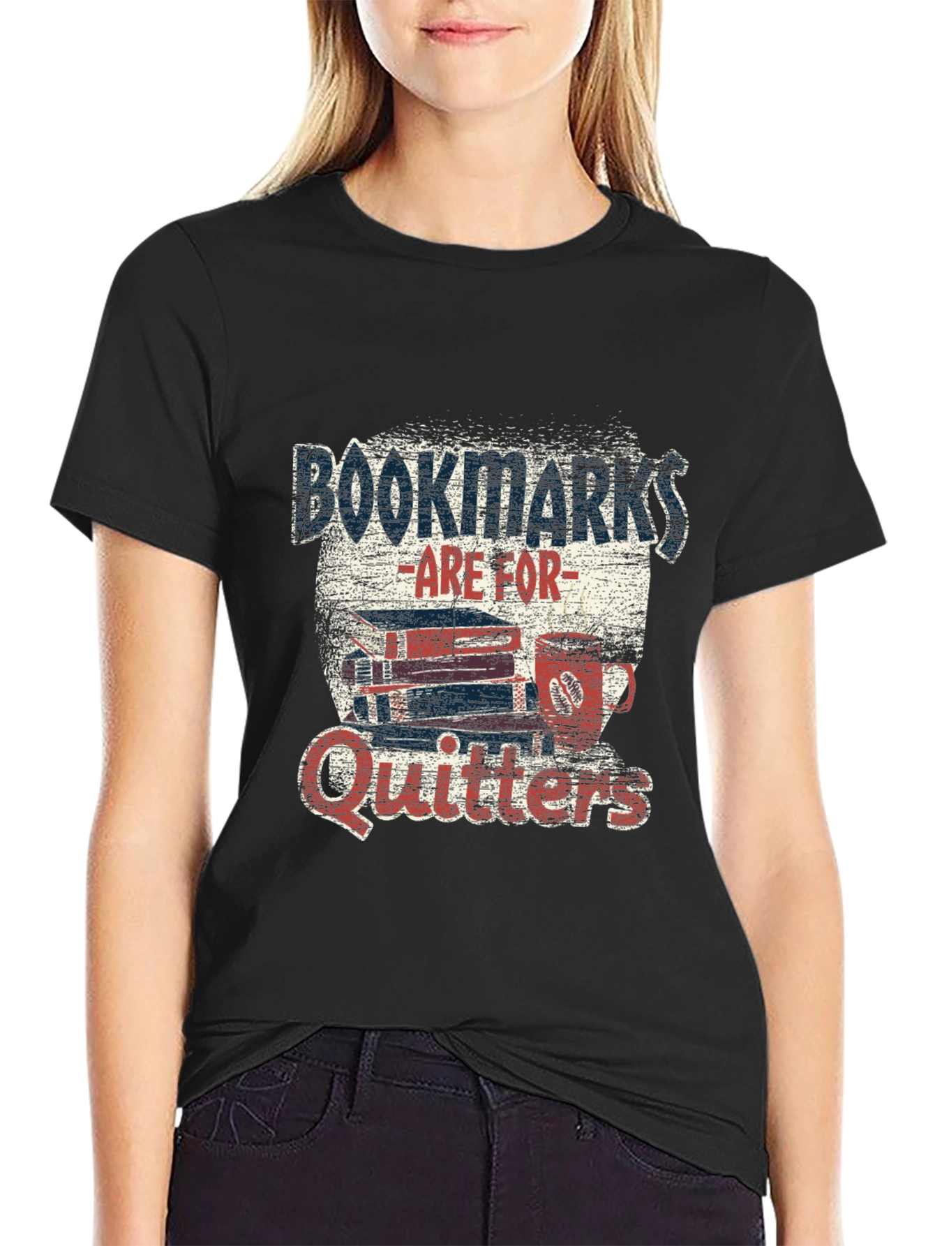 Black Bookmarks Are For Quitters T-Shirt Novelty Bookworm Tee view 2