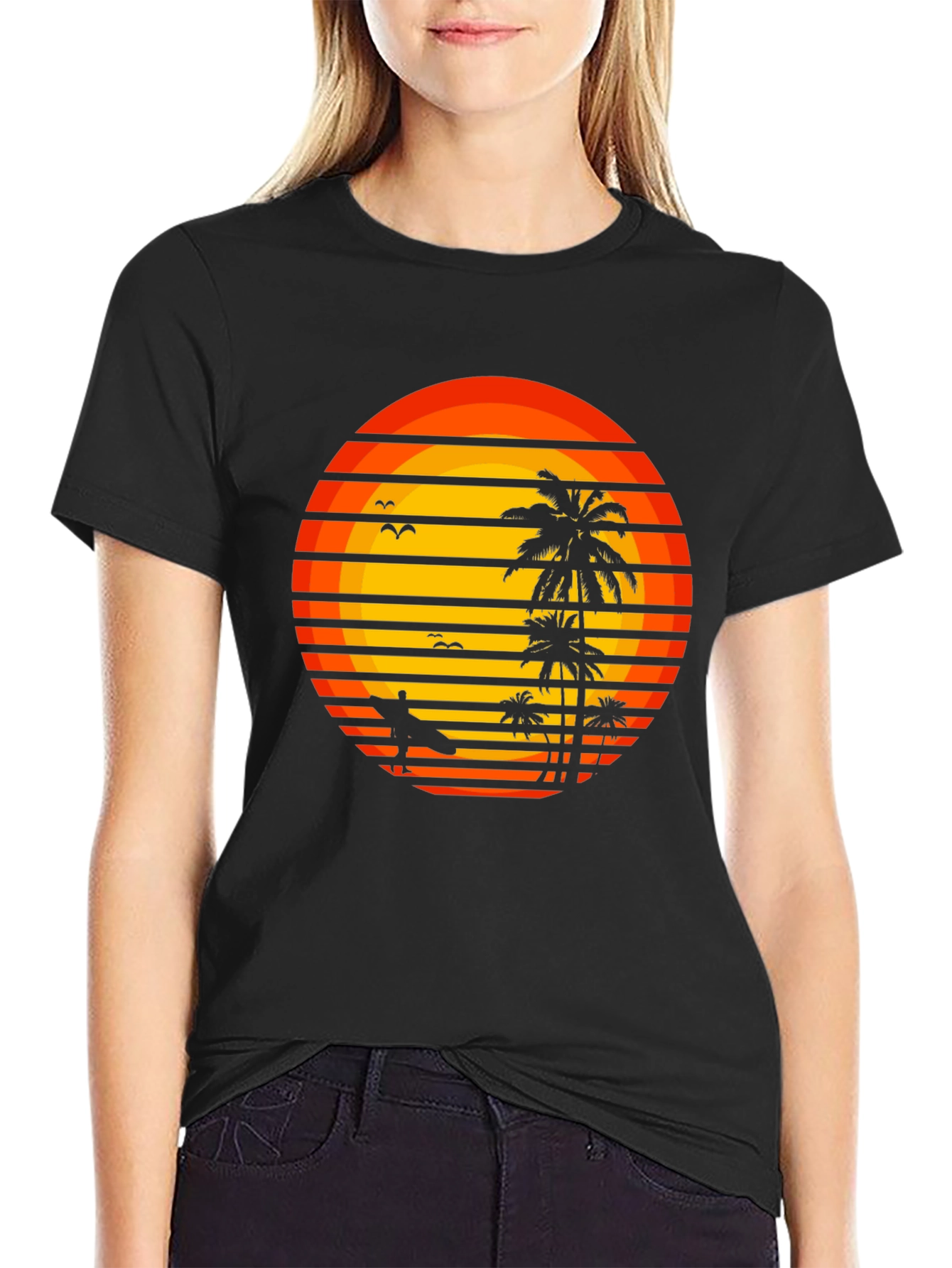 Black Retro Sunset Surfer T-Shirt view 2