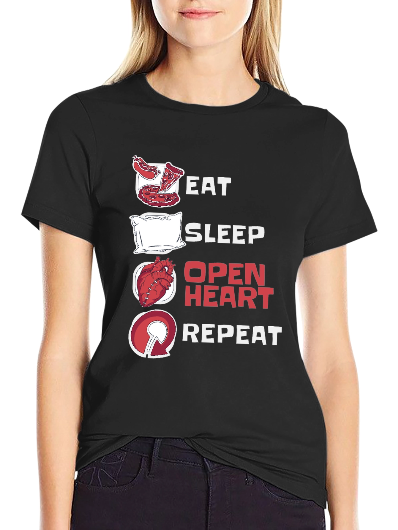 Black Eat Sleep Open Heart Repeat Graphic T-Shirt view 2