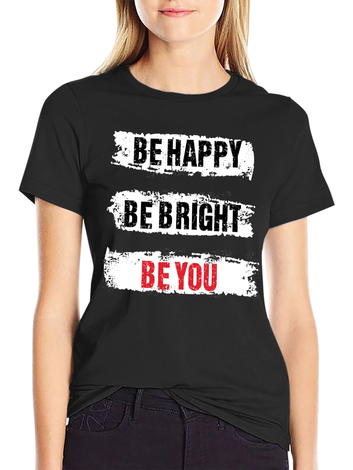Black Be Happy T-Shirt - Motivational Graphic Tee view 2