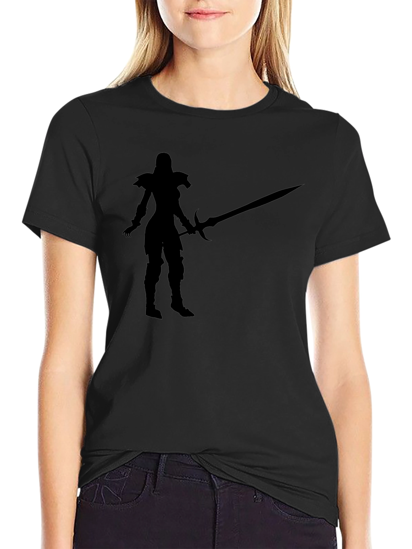 Black Warrior Silhouette Graphic Black T-Shirt view 2