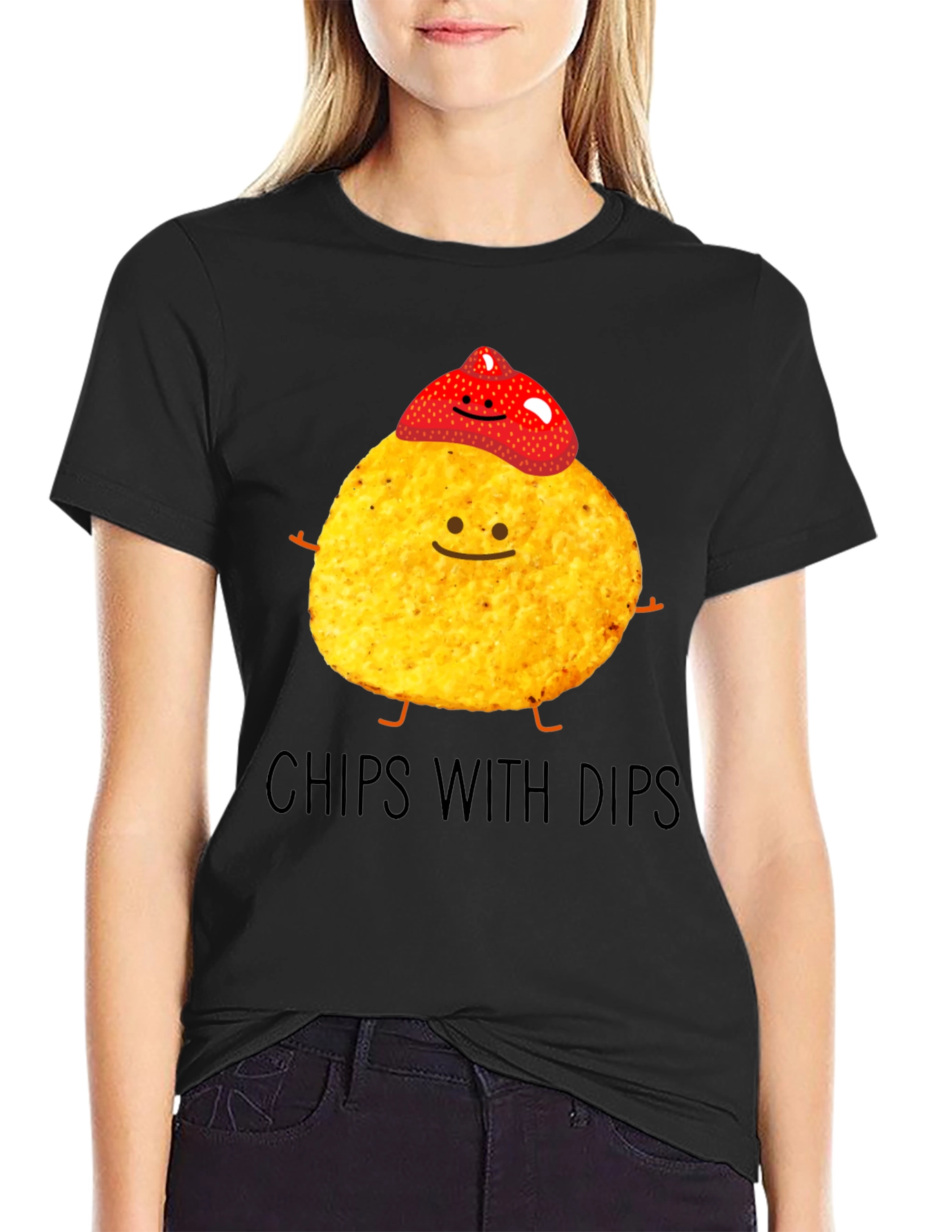 Black Chips With Dips Graphic T-Shirt - Snack Lover Tee view 2