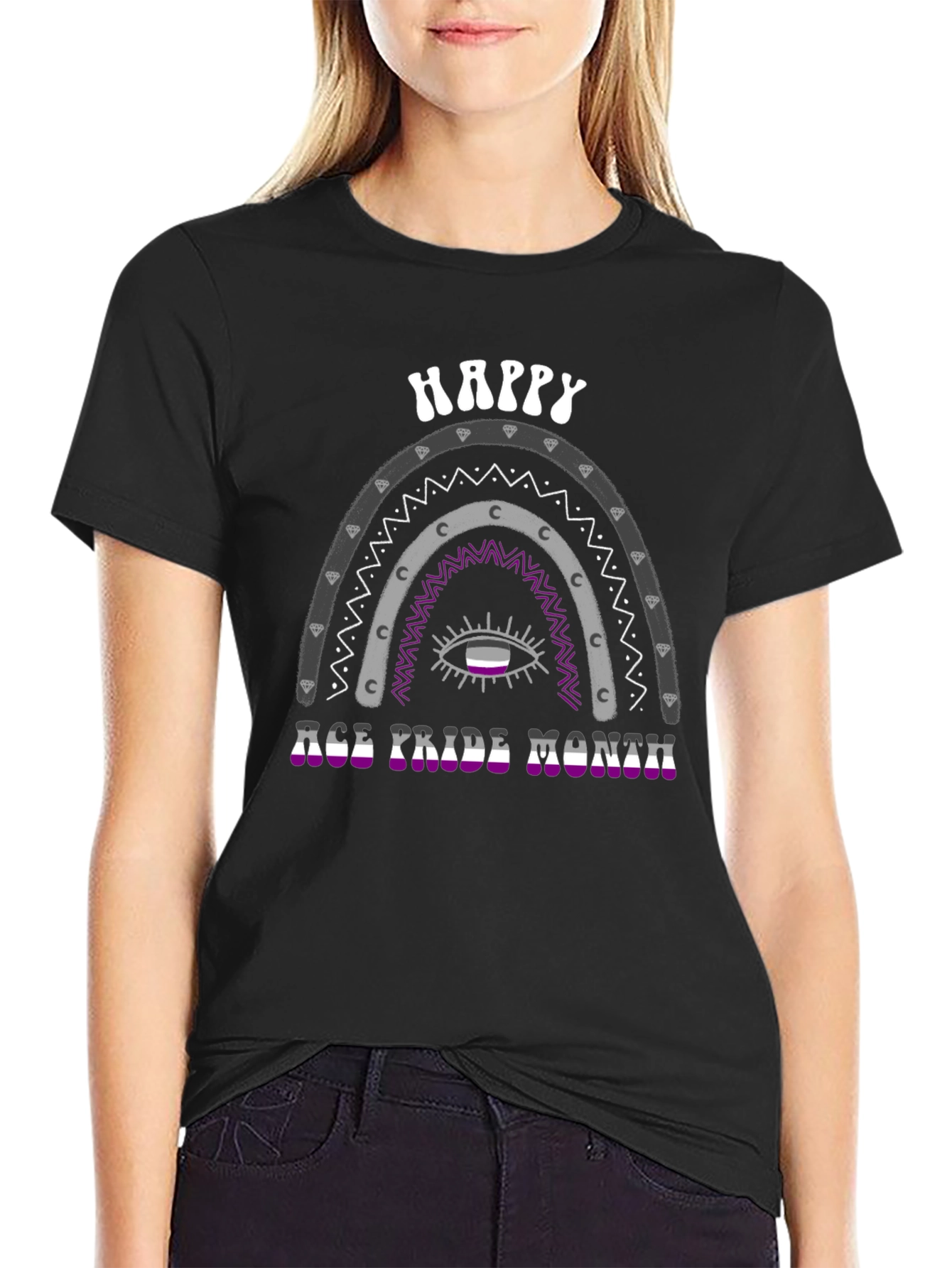 Black Asexual Pride Month Rainbow Graphic Tee view 2
