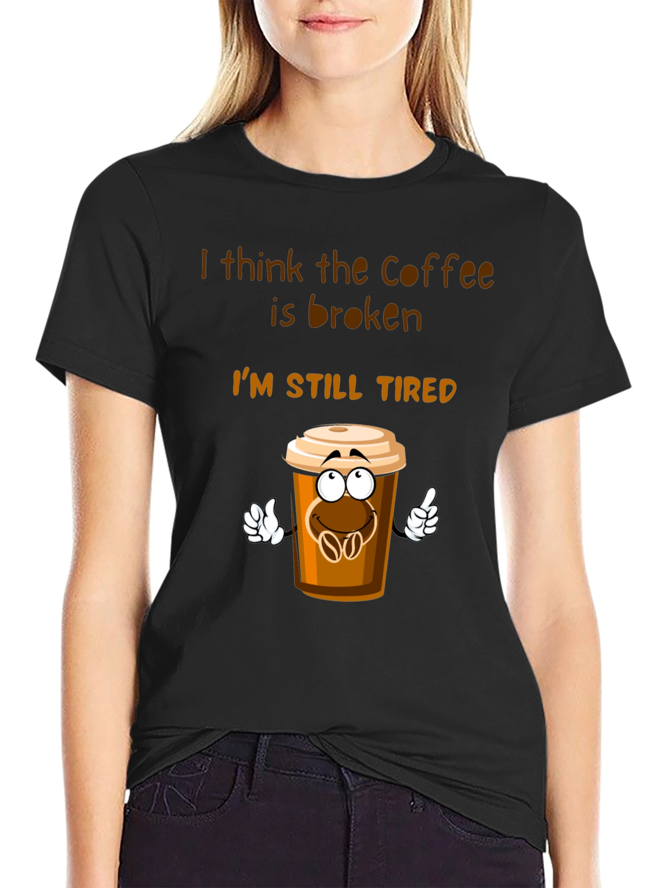 Black Coffee is Broken T-Shirt Funny Tired Graphic Tee view 2