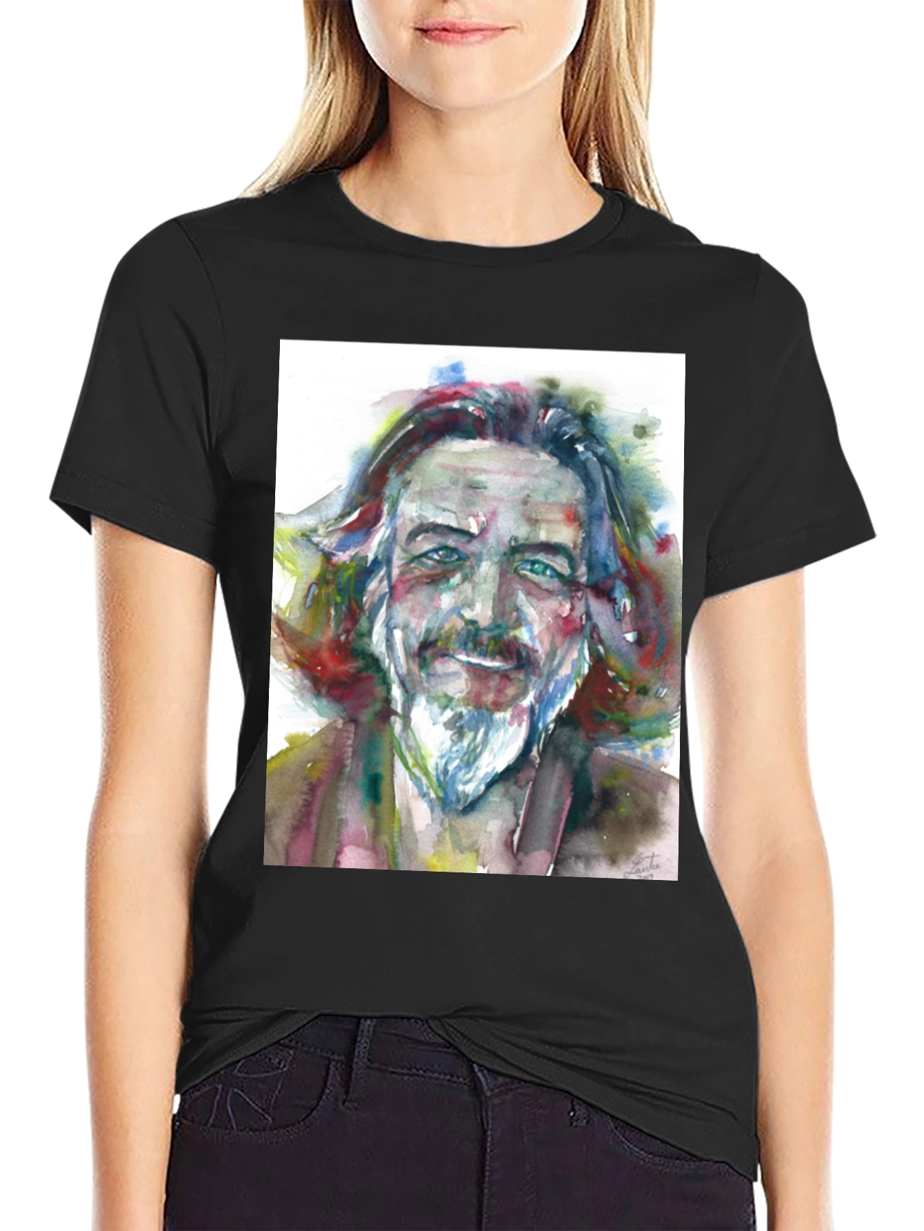 Black Watercolor Portrait Tee - Artistic Style view 2