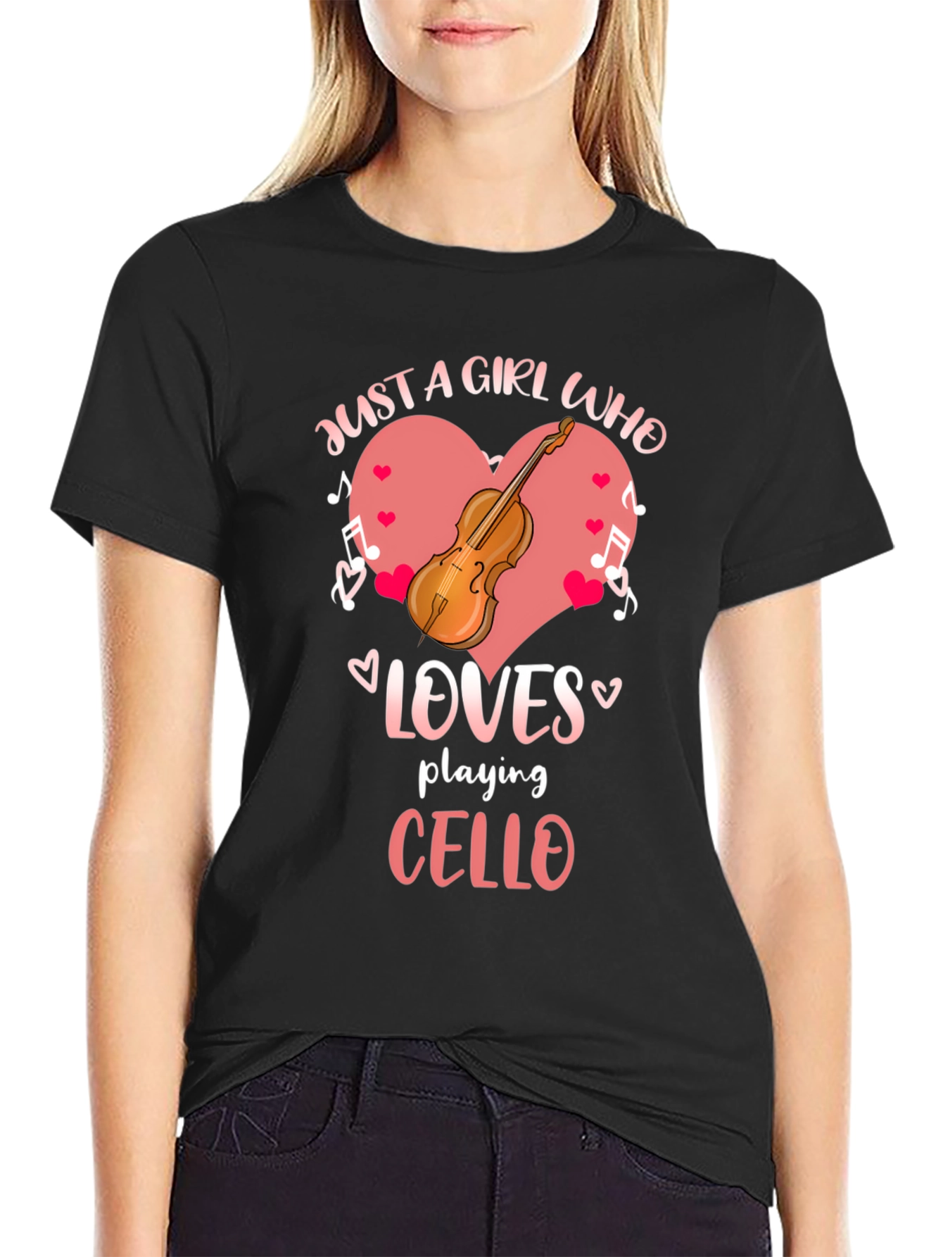 Black Just a Girl Who Loves Playing Cello Black T-Shirt view 2