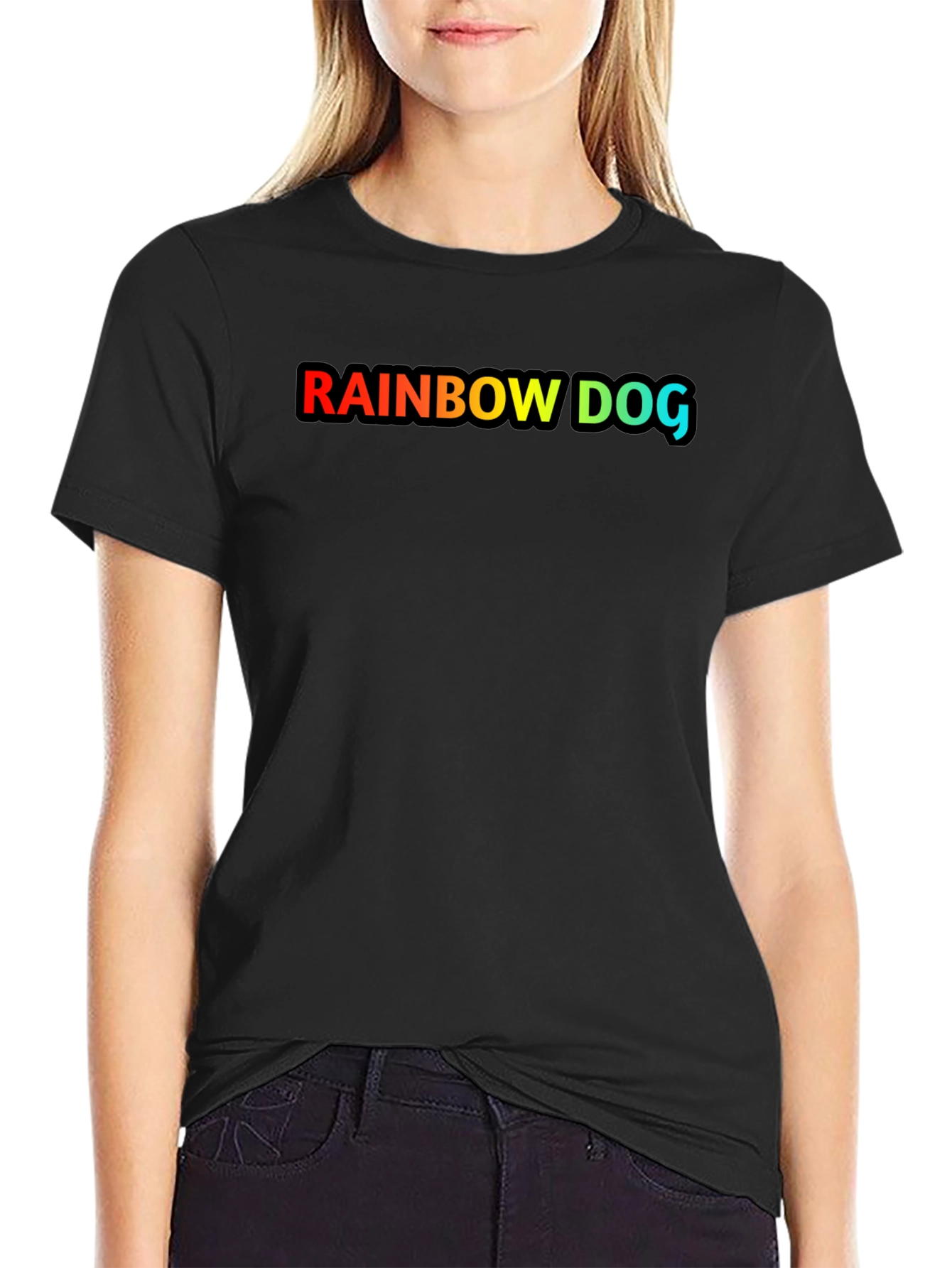 Black Rainbow Dog Graphic Black T-Shirt view 2