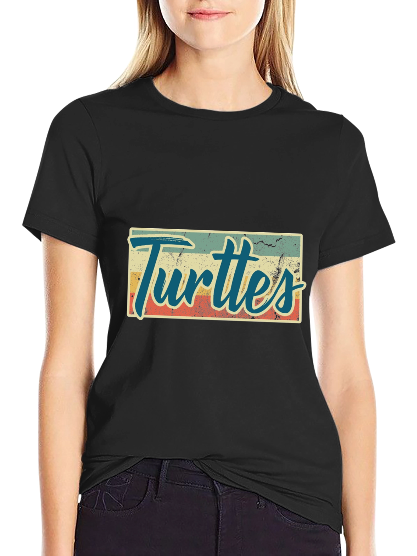 Black Retro Turtles Graphic Tee - Black Crew Neck view 2