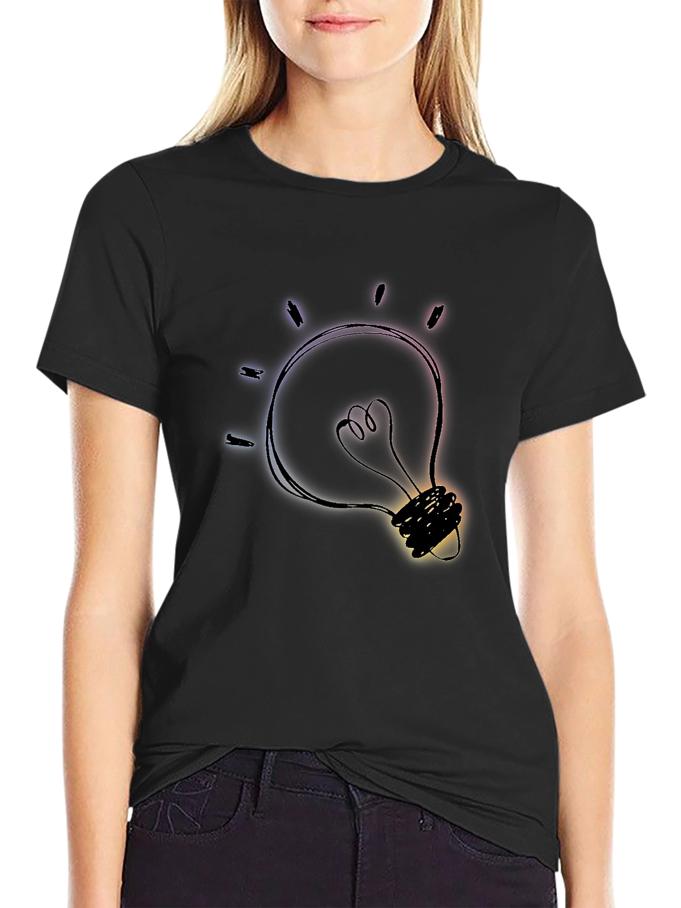 Black Idea Bulb Graphic Tee - Black Cotton T-Shirt view 2