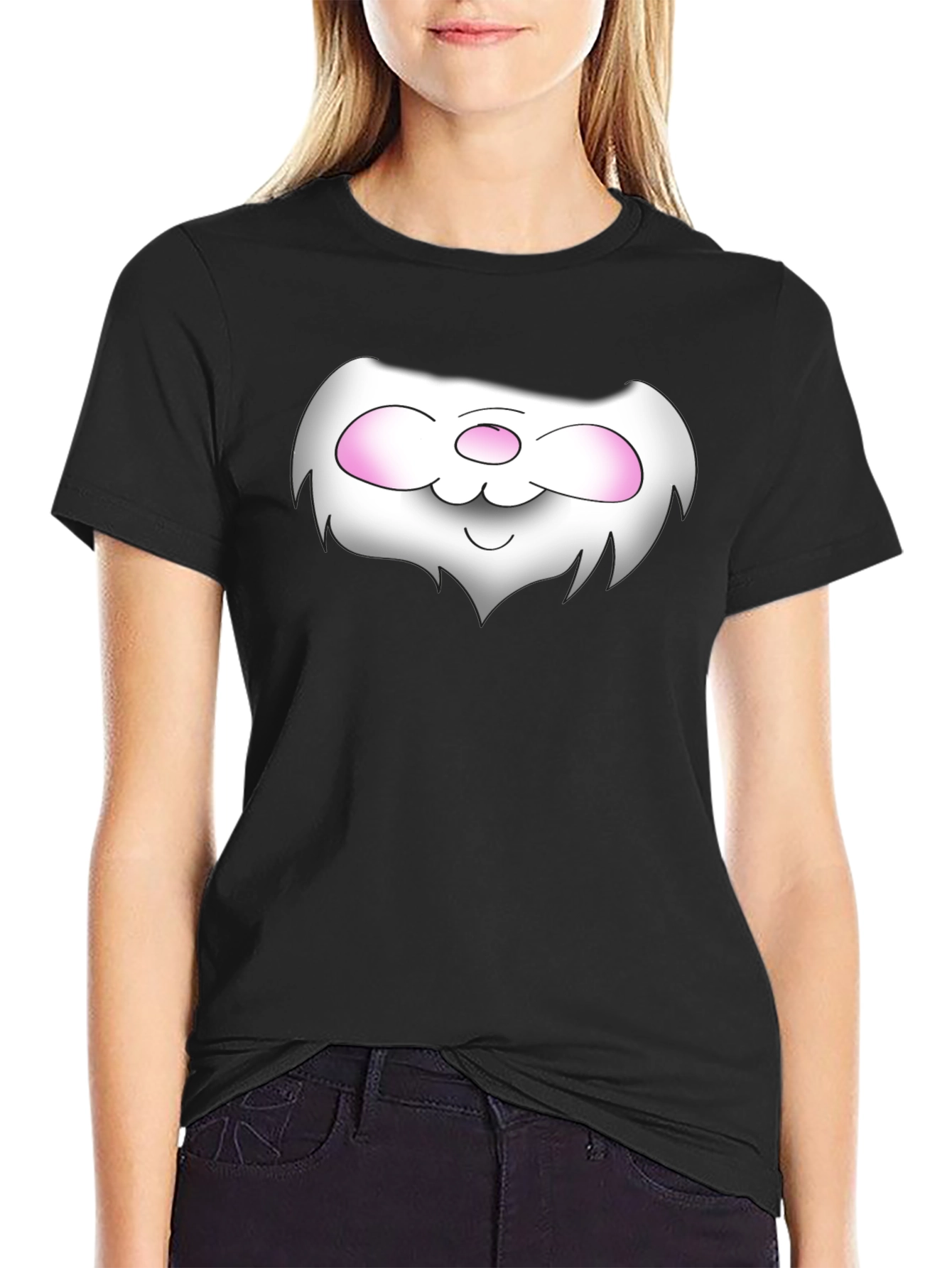 Black Cute Cartoon Face Black T-Shirt view 2
