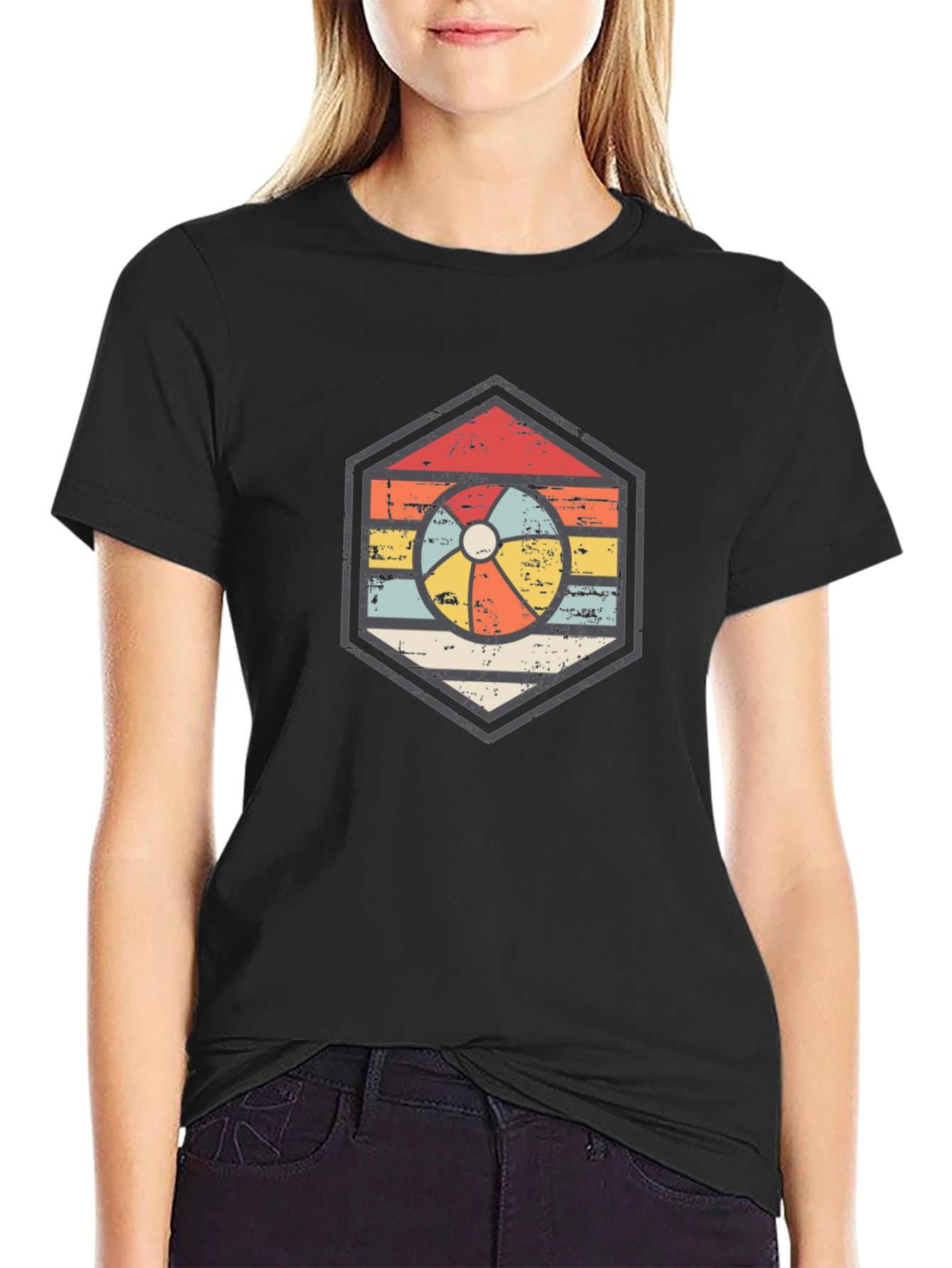 Black Retro Beach Ball Graphic Tee - Unisex Black T-Shirt view 2