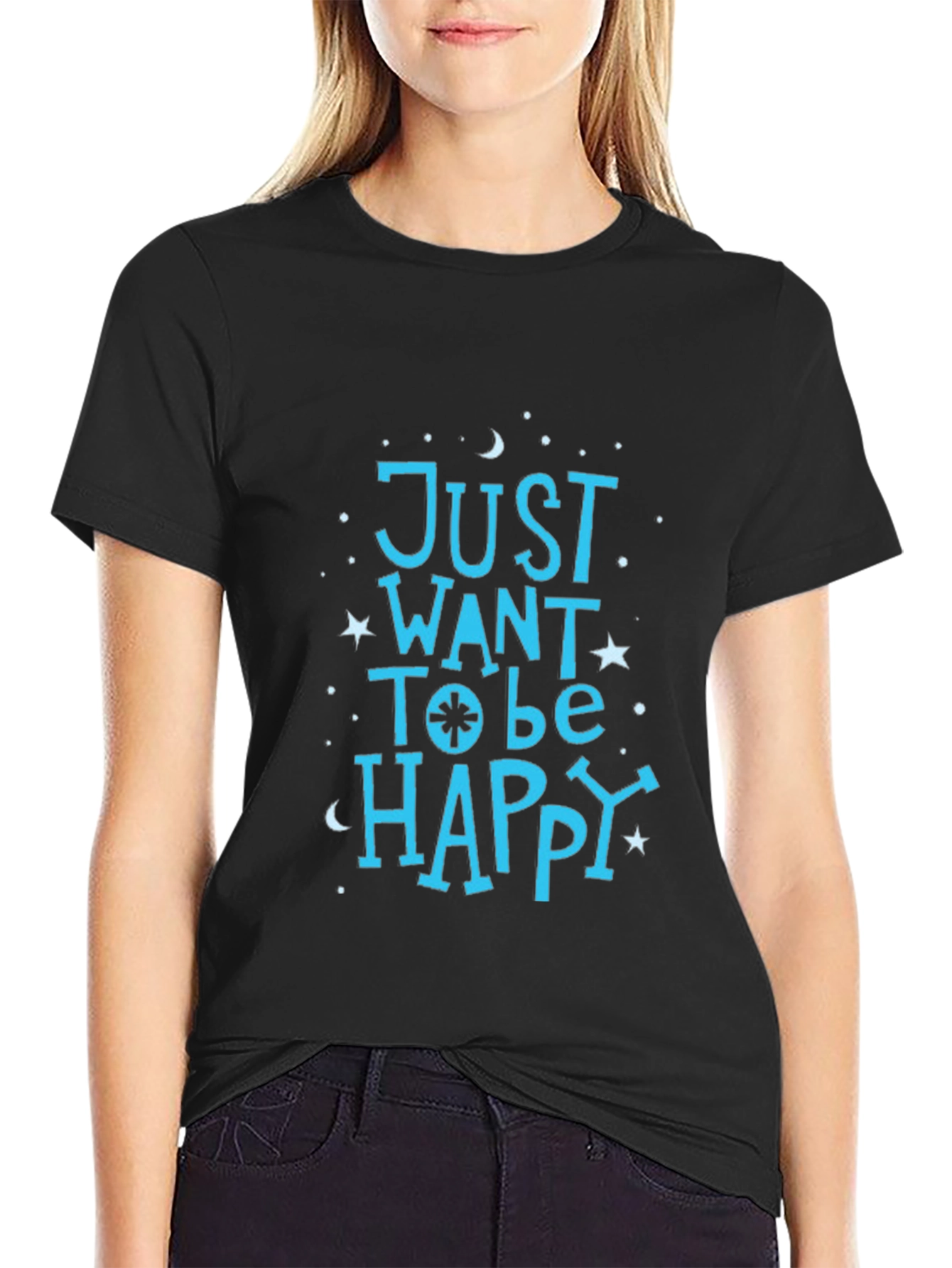 Black Just Want To Be Happy Tee view 2