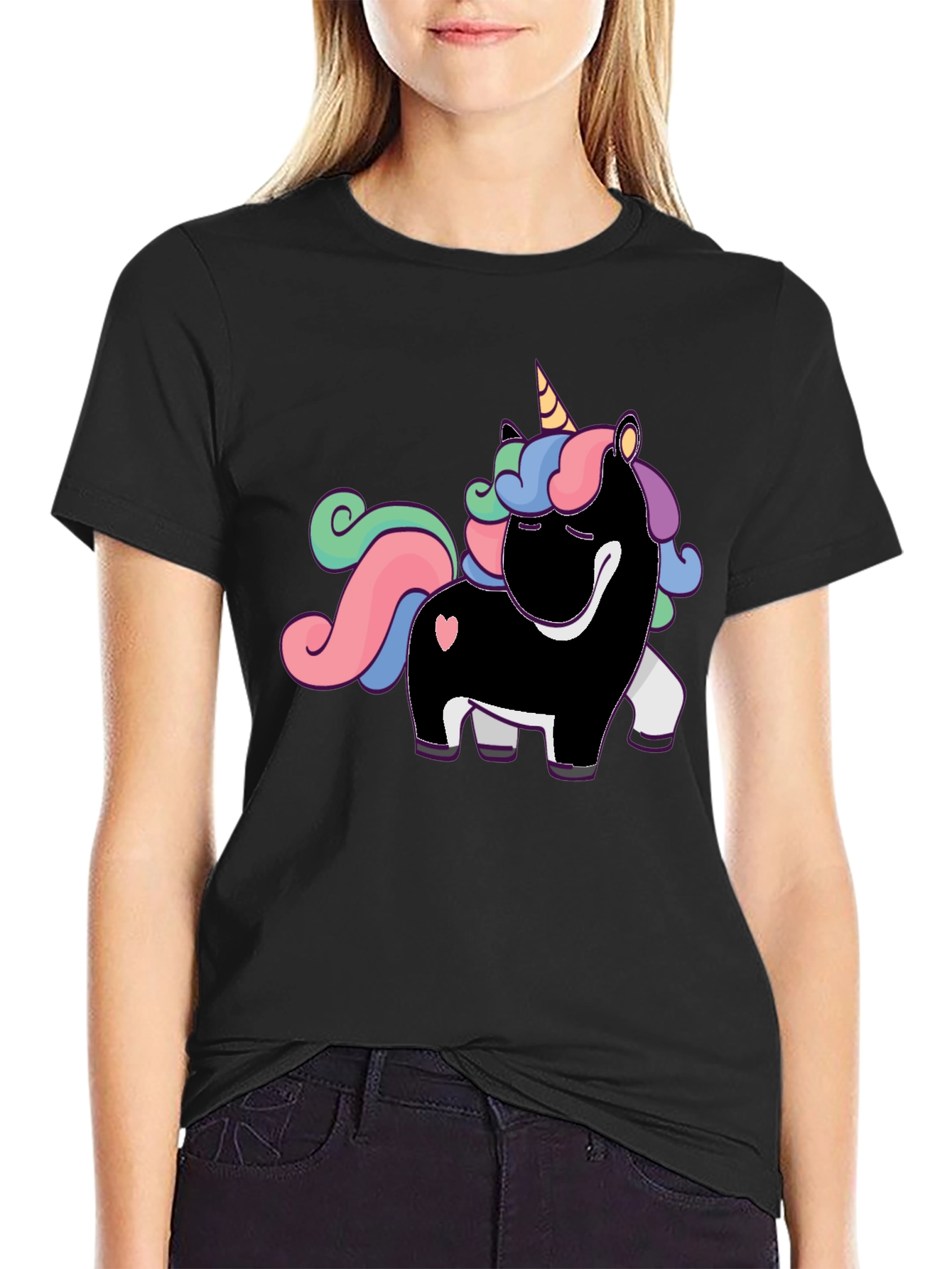 Black Unicorn Graphic Print T-Shirt - Black view 2