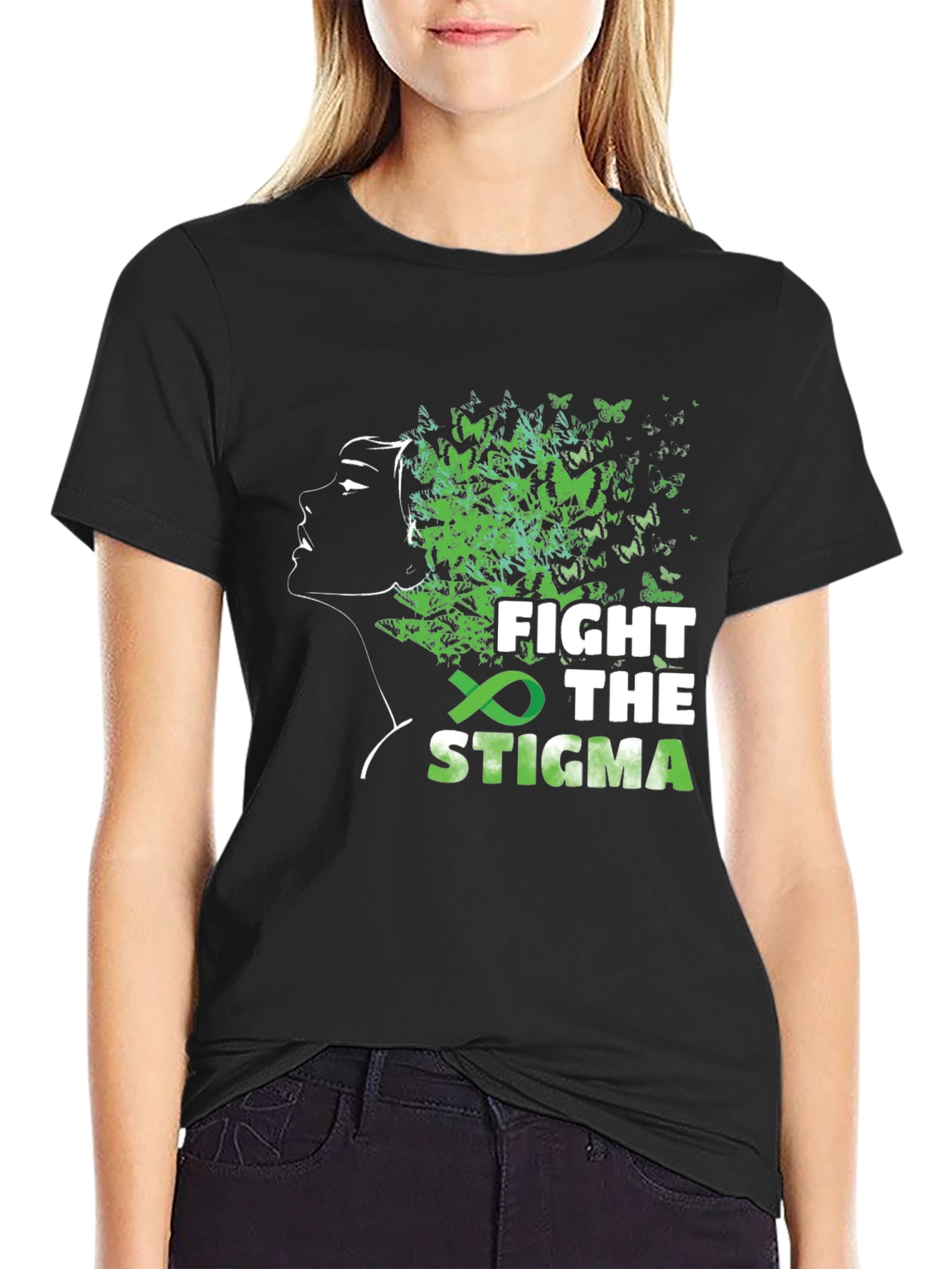 Black Fight The Stigma Mental Health Awareness T-Shirt view 2