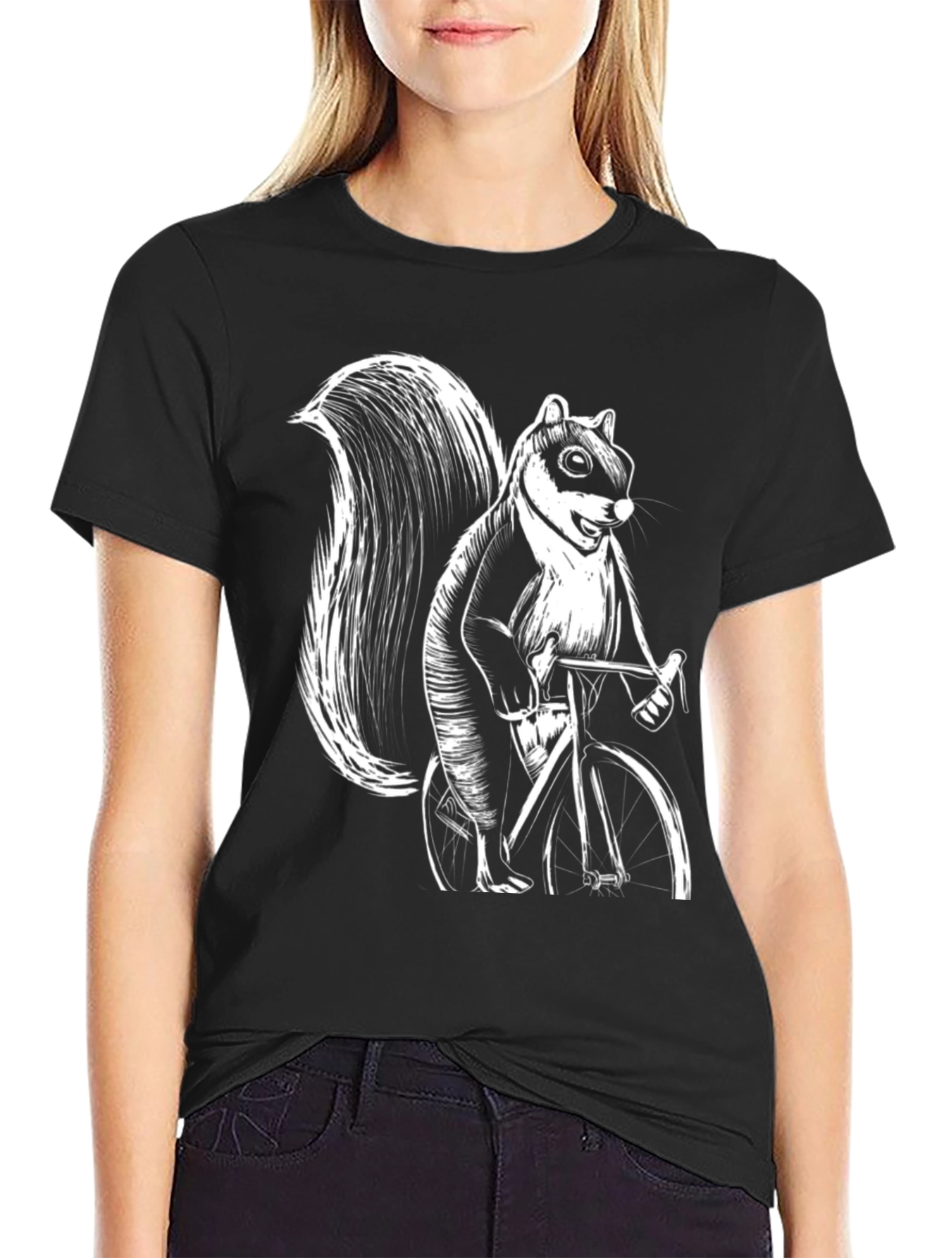 Black Squirrel on Bike Graphic Tee - Black view 2