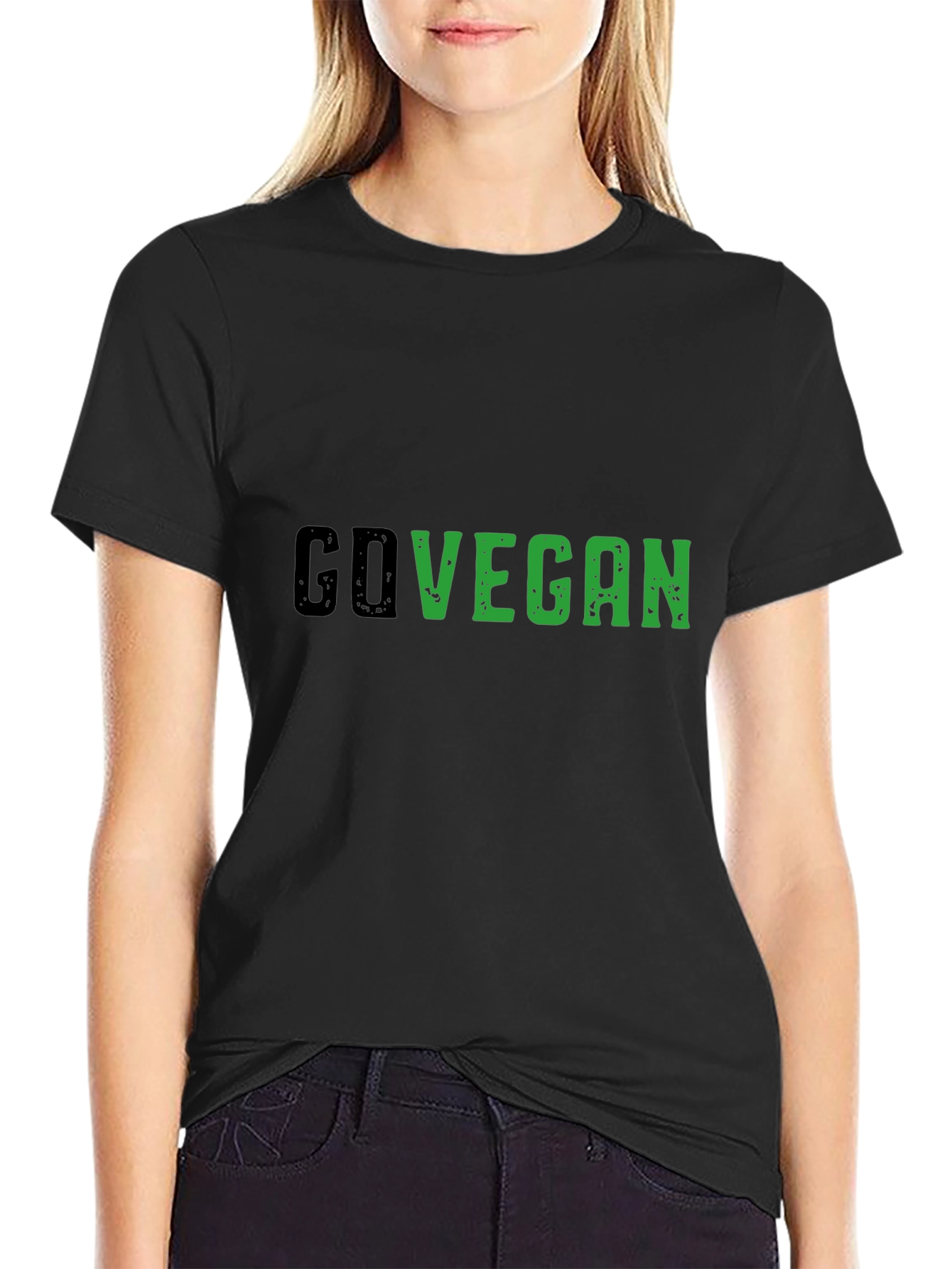 Black Go Vegan Black Tee - Stylish Vegan Statement Shirt view 2
