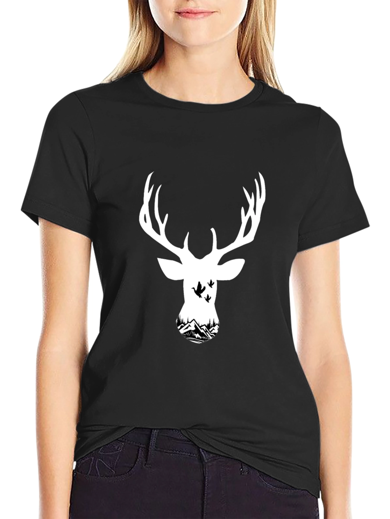 Black Deer Silhouette T-Shirt - Nature Inspired Graphic Tee view 2