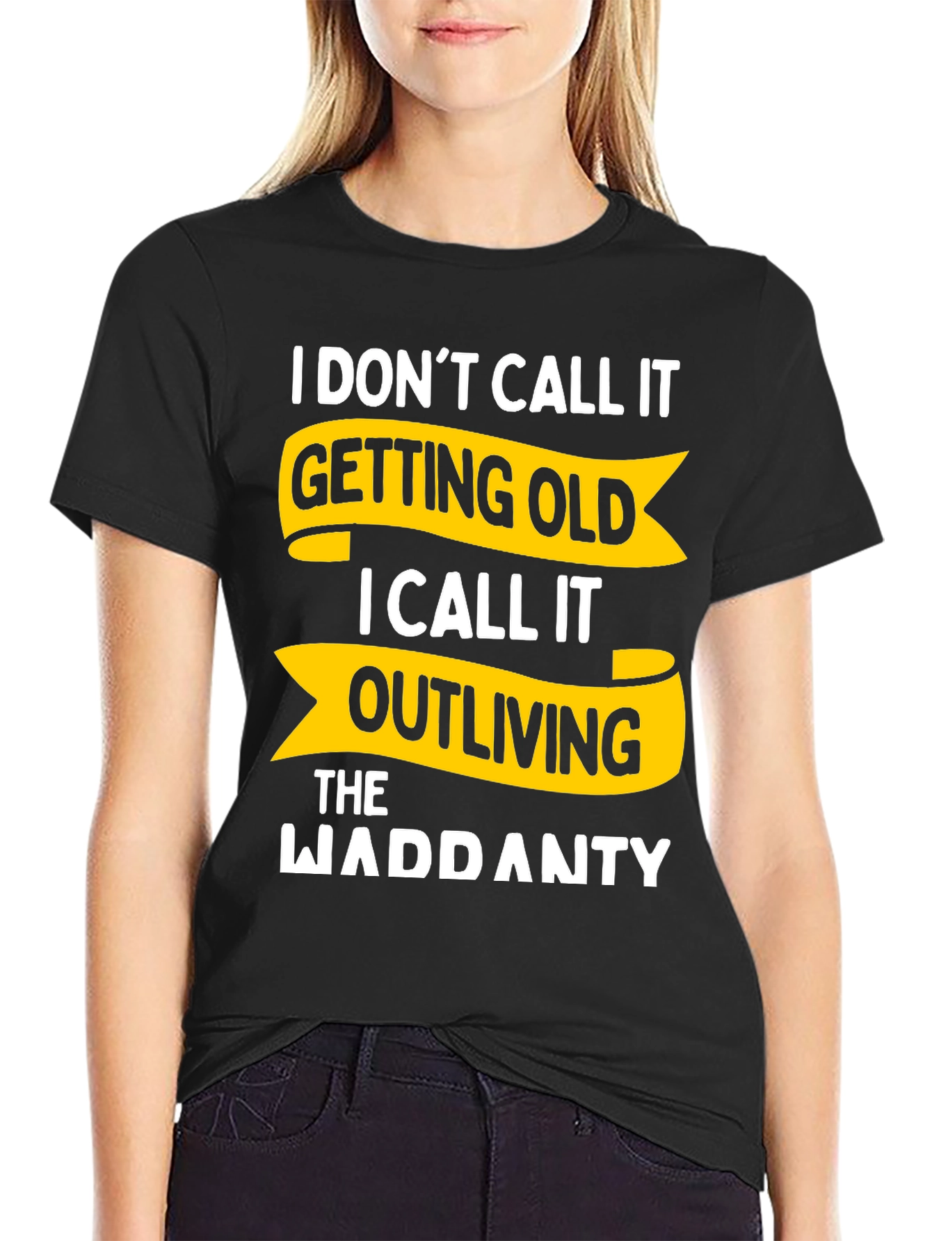 Black Funny Outliving Warranty T-Shirt - Novelty Gift view 2