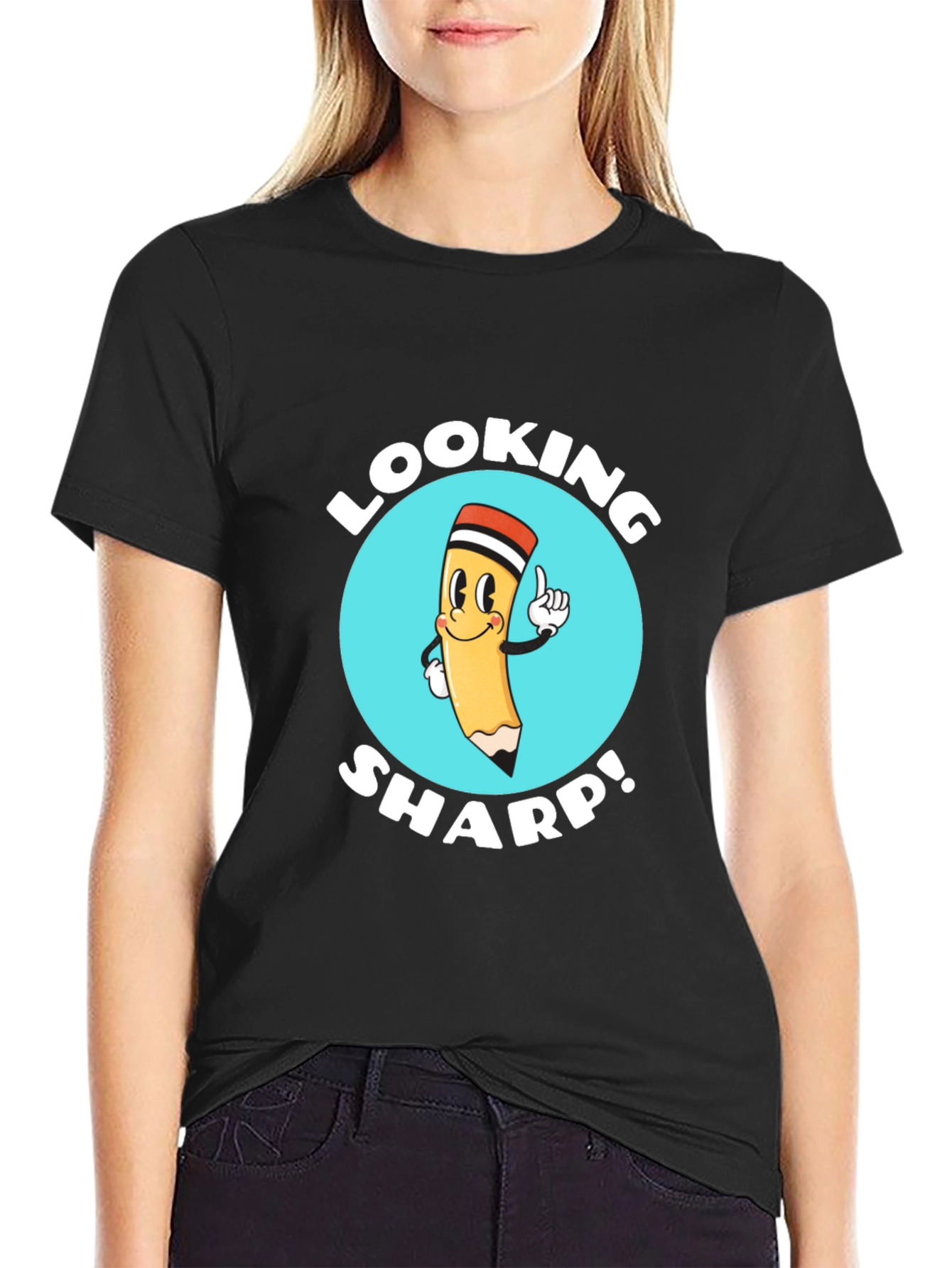 Black Looking Sharp T-Shirt - Funny Cartoon Pencil view 2