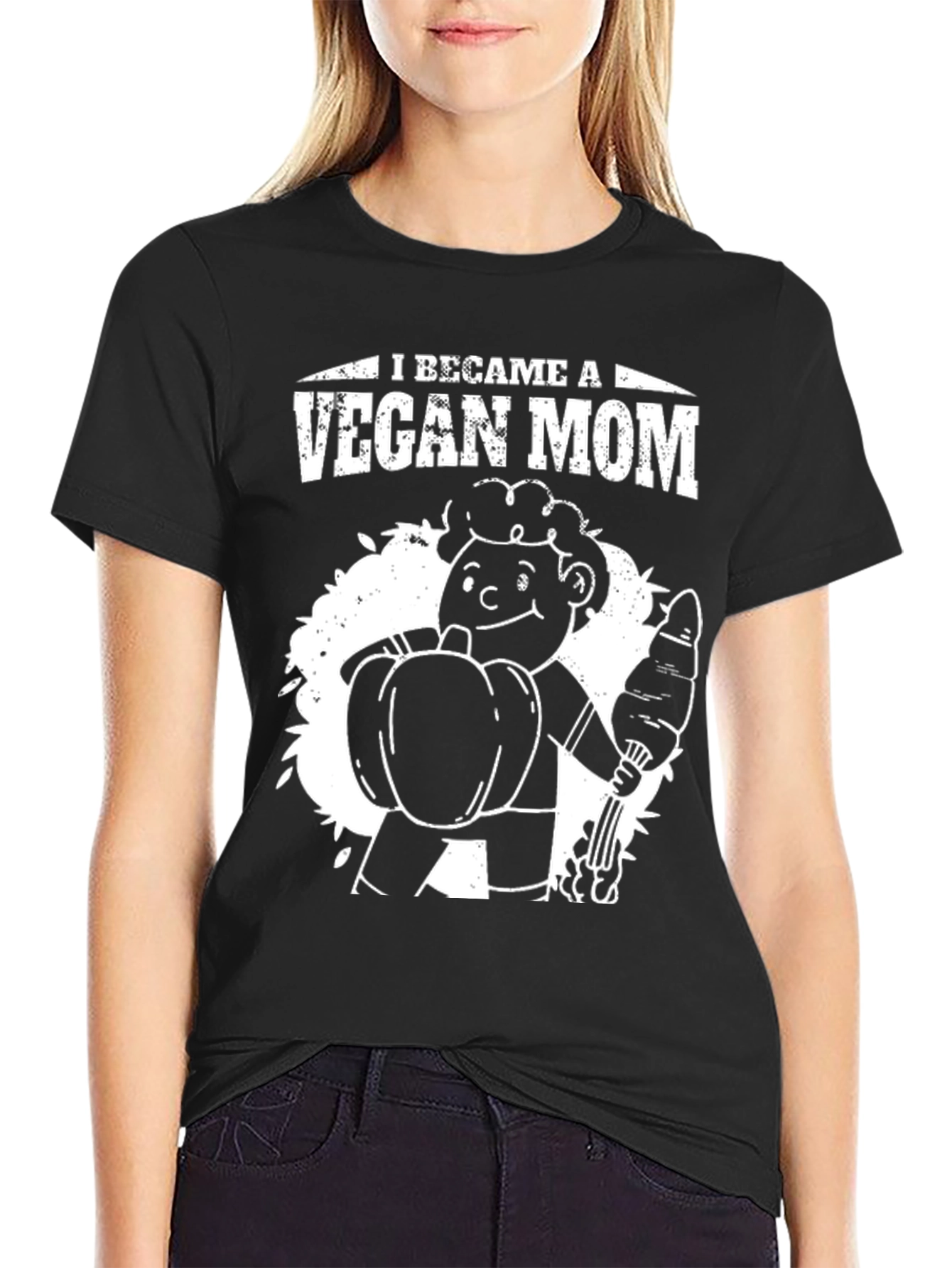Black Vegan Mom T-Shirt - Unisex Black Graphic Tee view 2