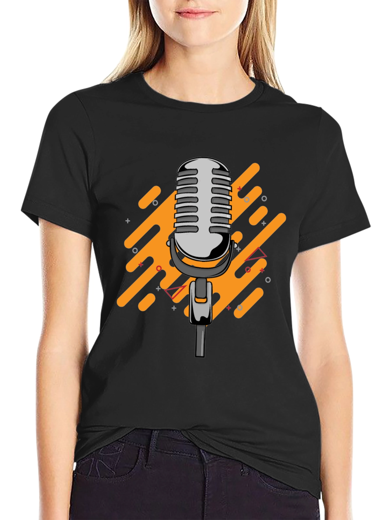 Black Retro Microphone Graphic Black T-Shirt view 2