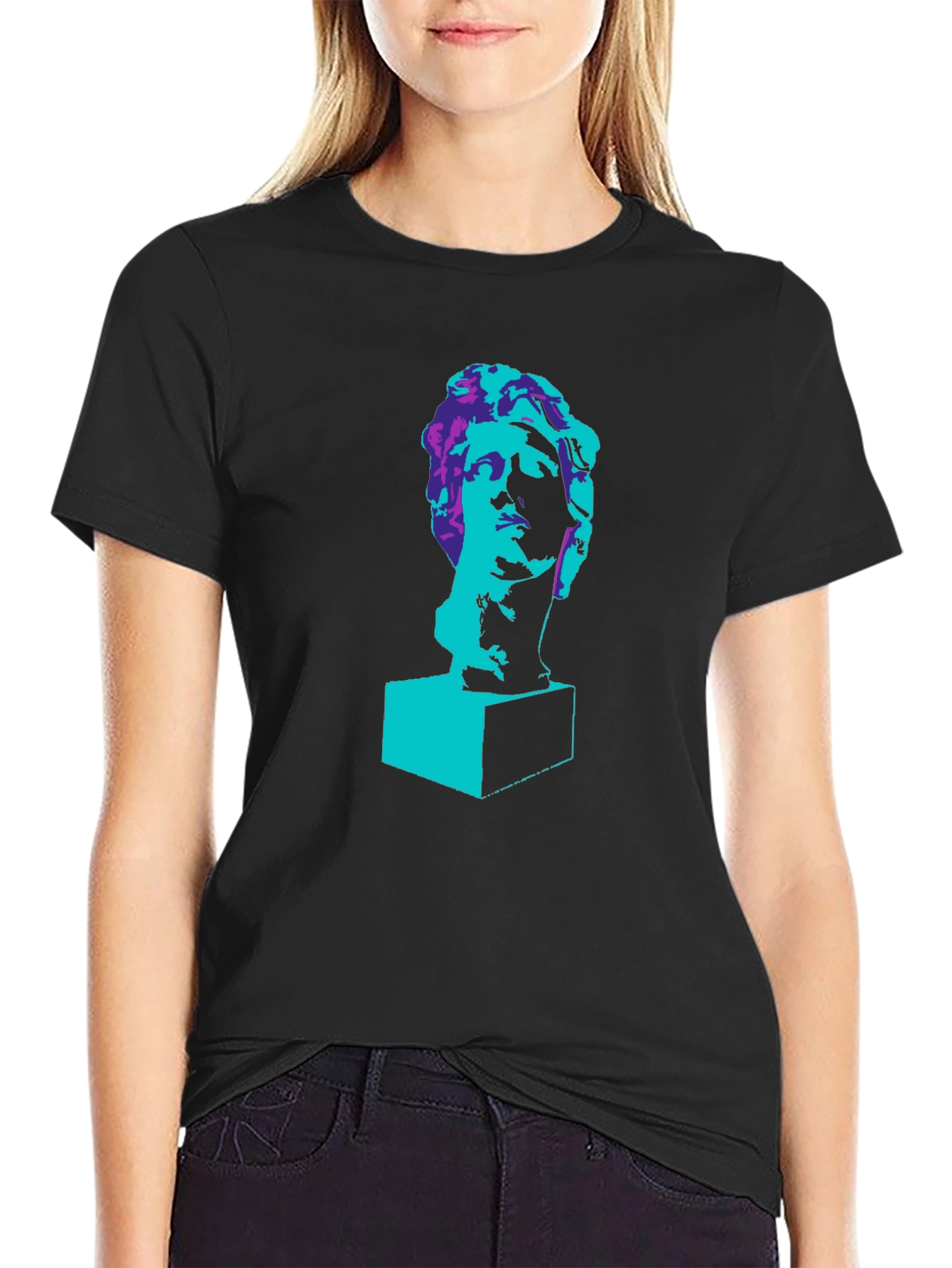 Black Statue Head Graphic T-Shirt - Trendy Artistic Tee view 2