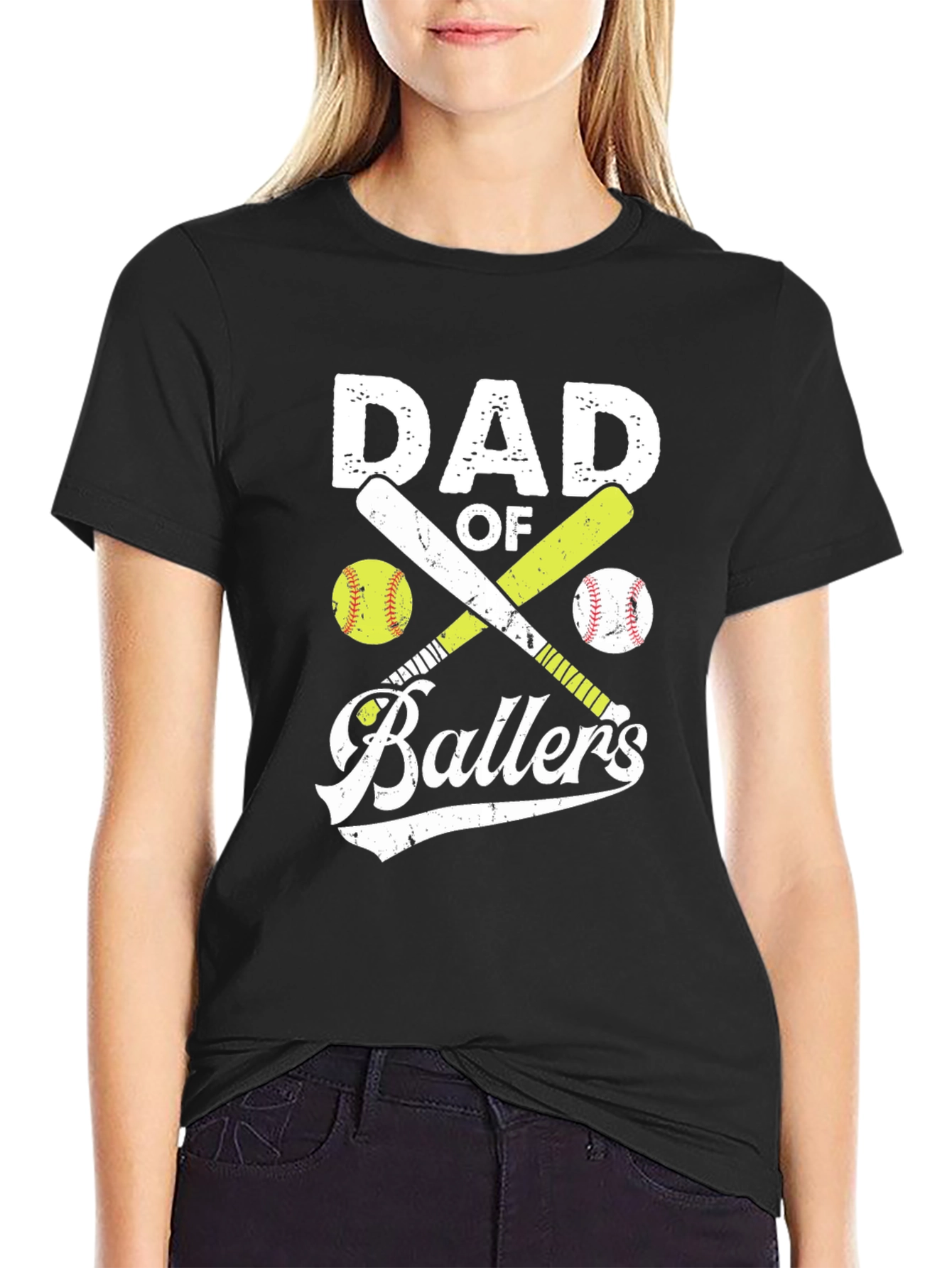 Black Dad of Ballers Graphic T-Shirt Baseball Softball Tee view 2