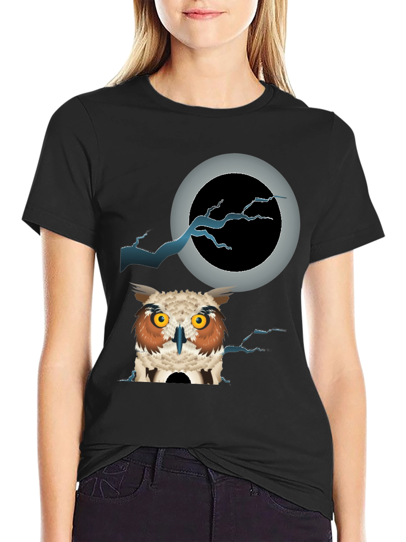Black Owl Moon T-Shirt - Unique Graphic Tee view 2