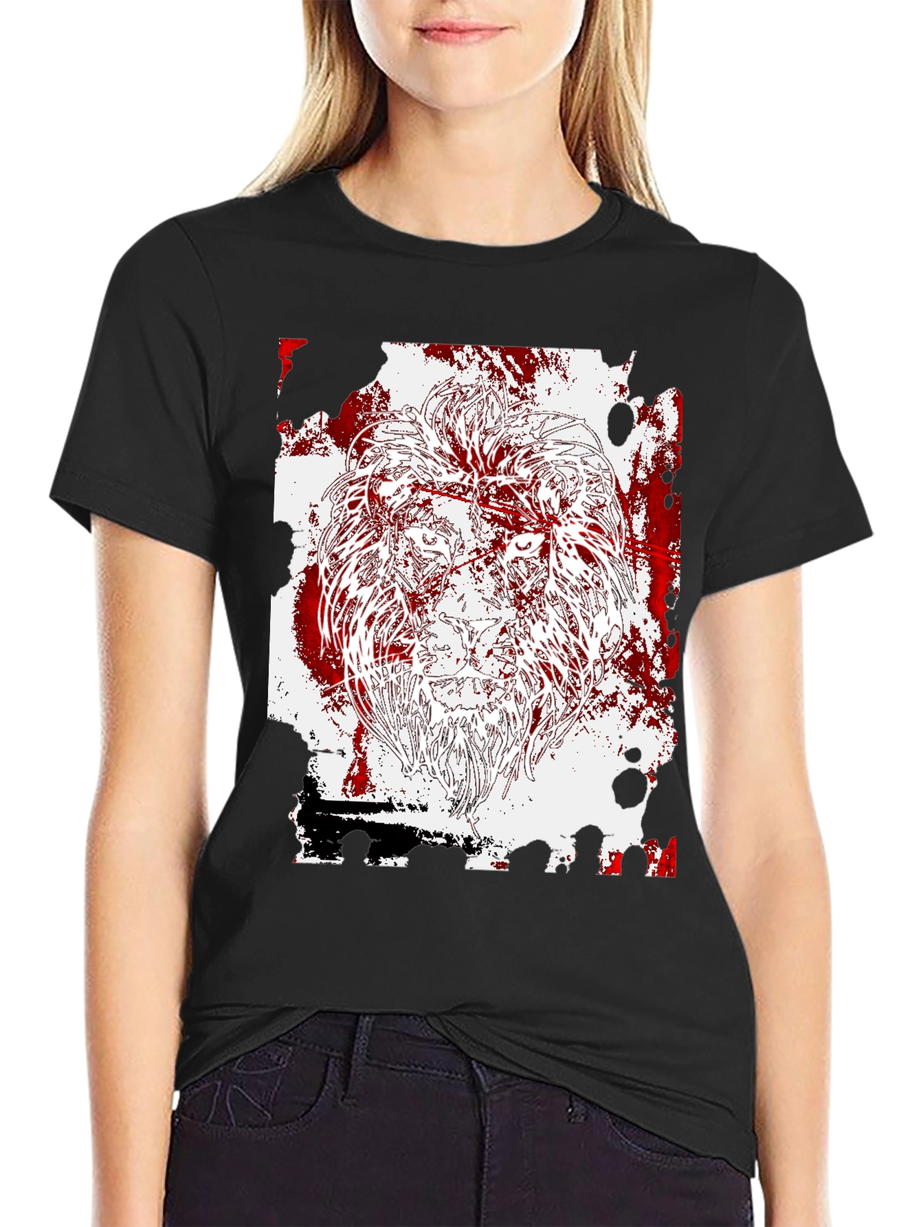 Black Lion Graphic Print Black T-Shirt view 2