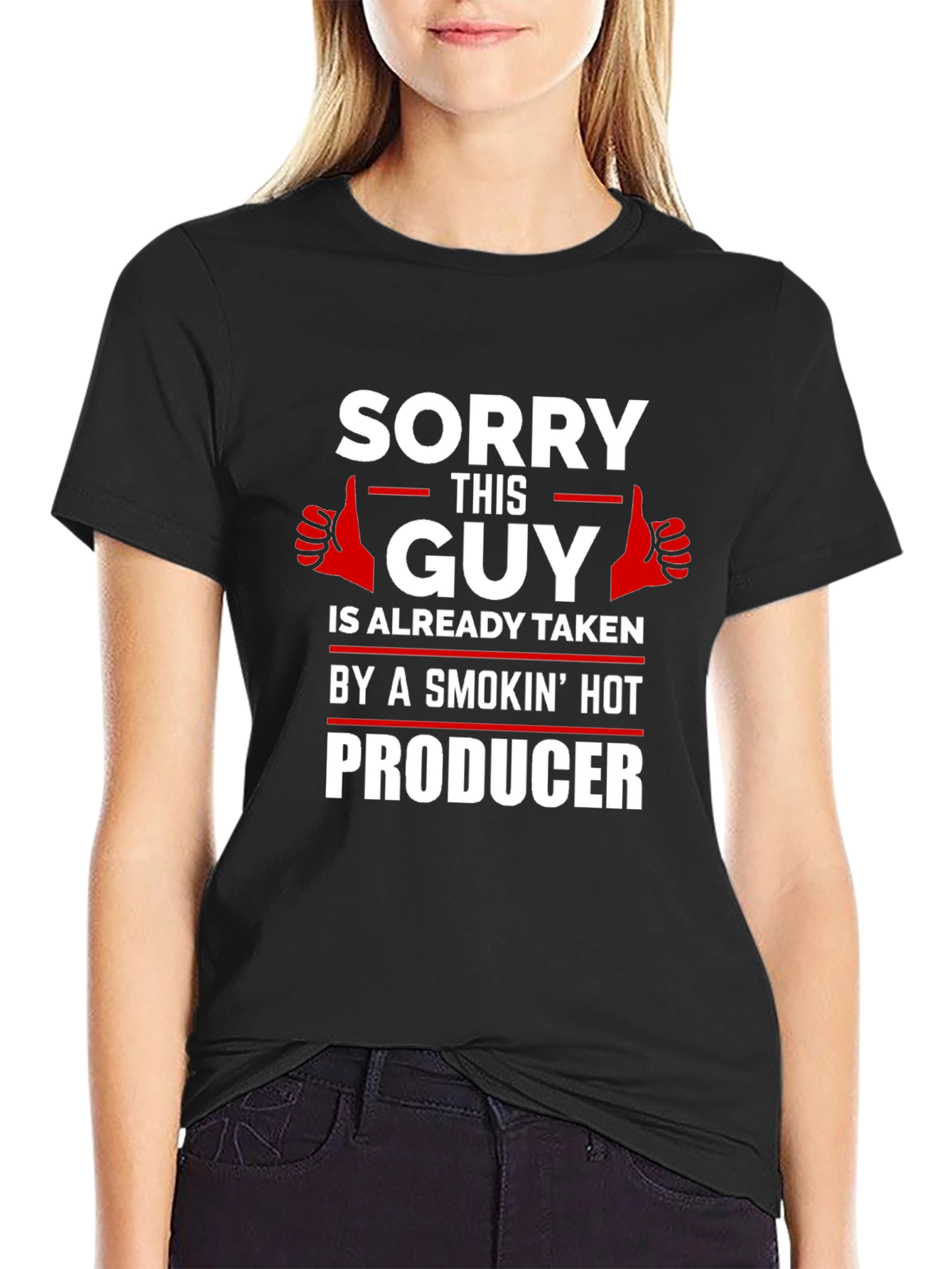 Black Sorry This Guy is Taken By a Hot Producer Graphic Tee view 2