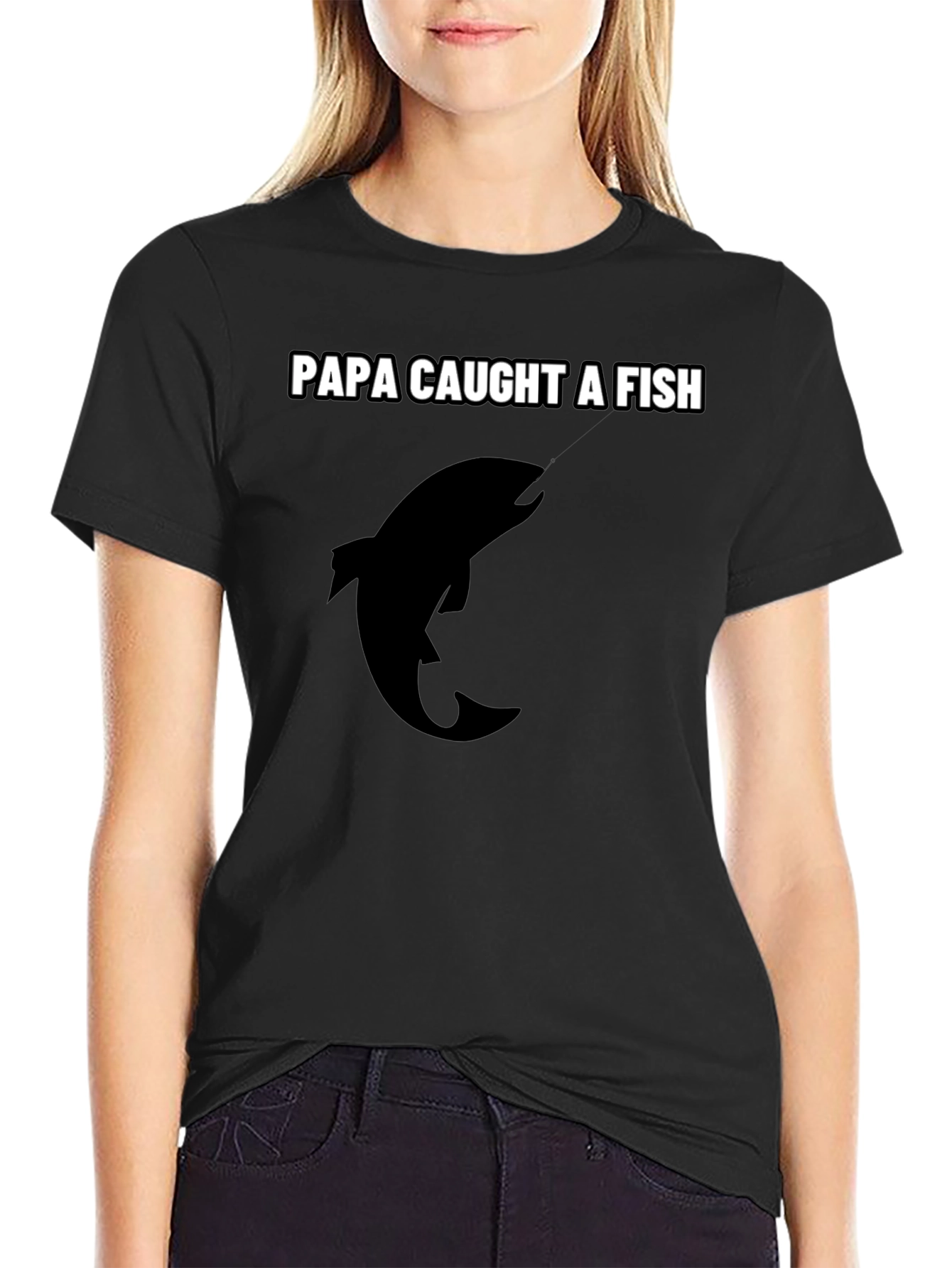 Black Papa Caught a Fish Graphic Tee - Black Cotton view 2