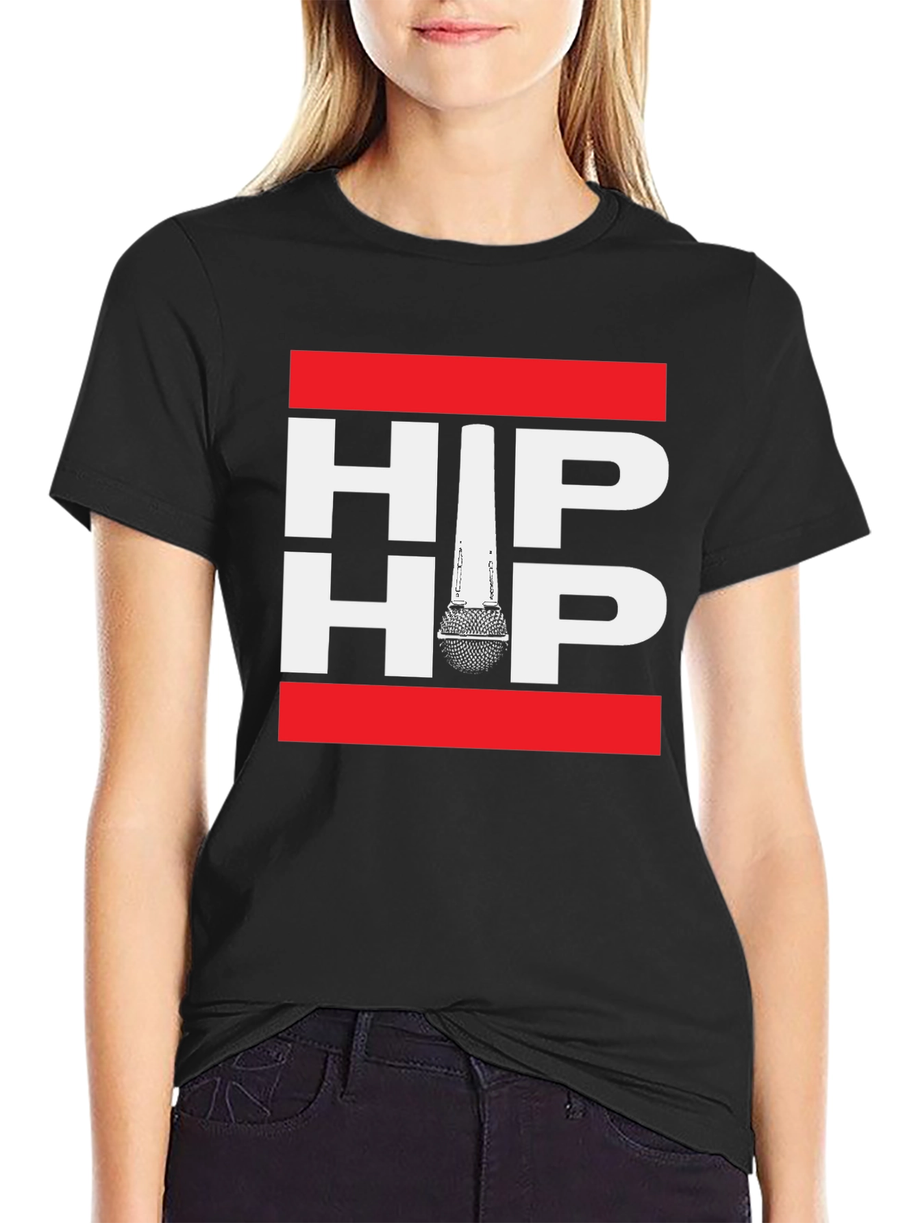 Black Hip Hop Microphone Graphic Print Tee view 2
