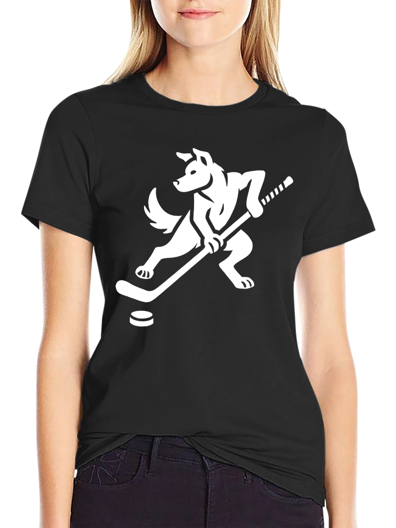 Black Hockey Dog Graphic Tee - Sporty Men's T-Shirt view 2
