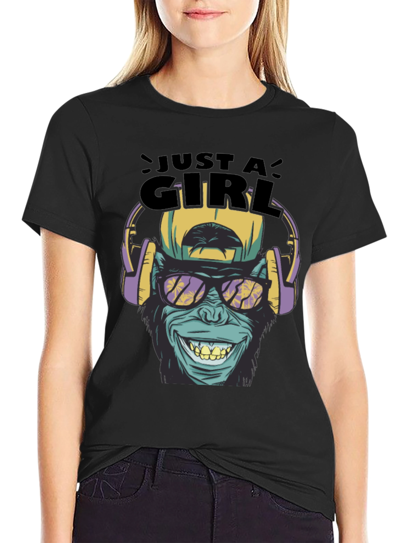 Black Just A Girl Monkey Graphic Tee view 2