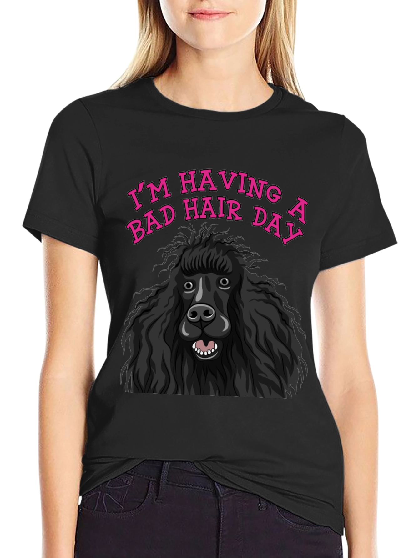 Black Bad Hair Day Poodle Graphic Tee view 2