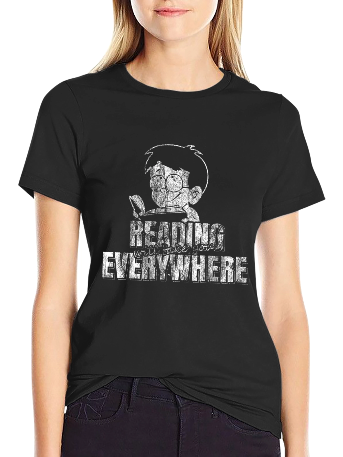 Black Reading Everywhere Graphic T-Shirt view 2