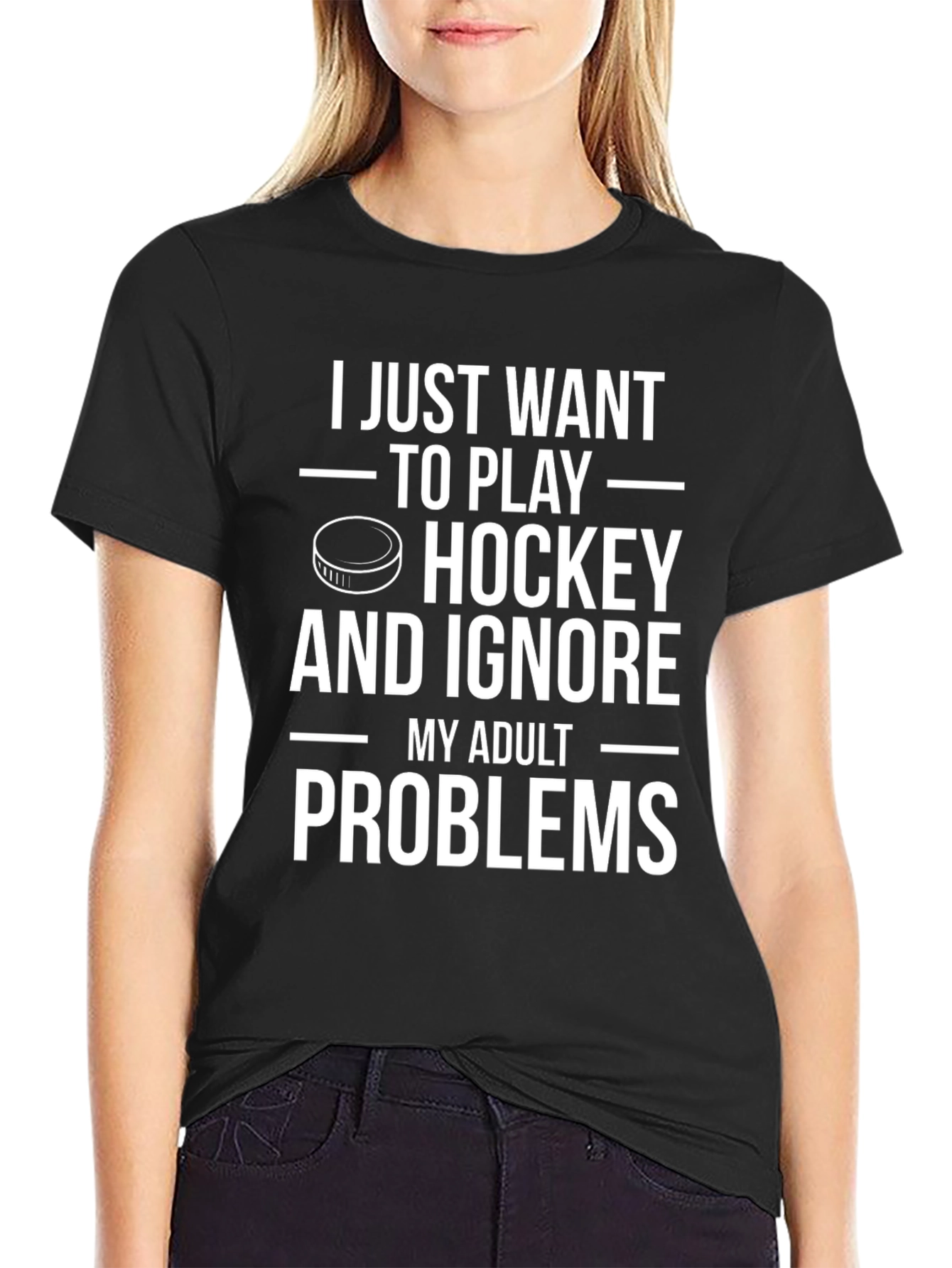 Black Hockey Lover T-Shirt - Ignore Adult Problems! view 2