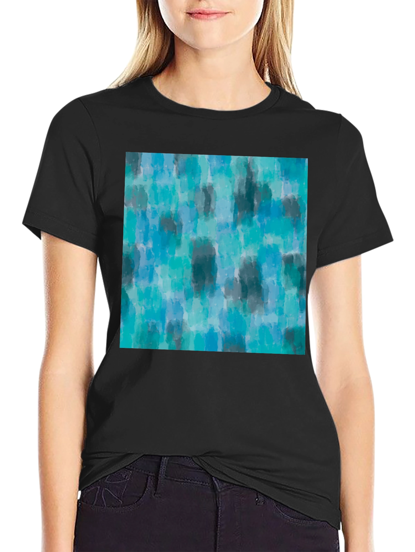 Black Abstract Blue Pattern Tee - Casual Style view 2