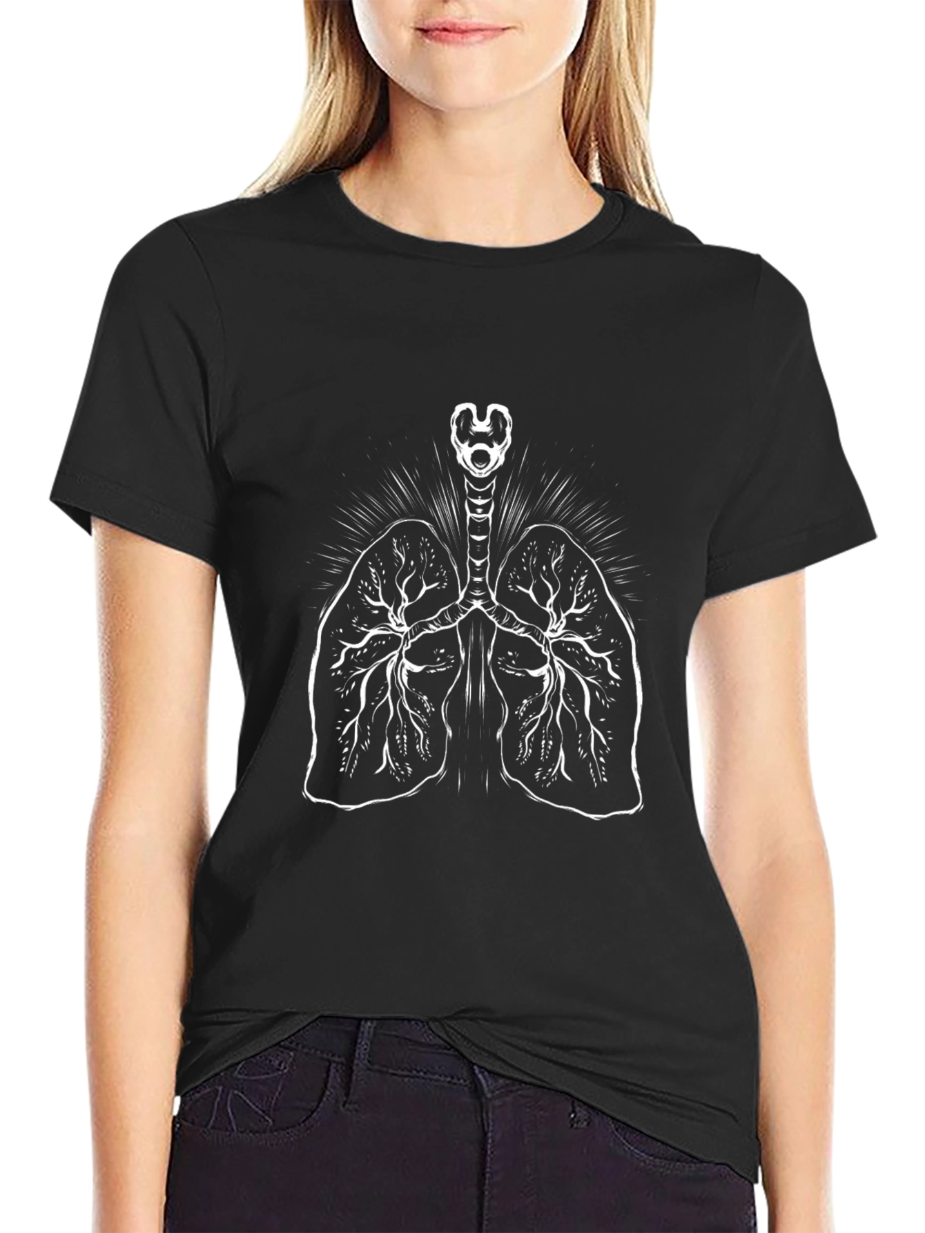 Black Anatomical Lungs Graphic T-Shirt - Classic Black Tee view 2