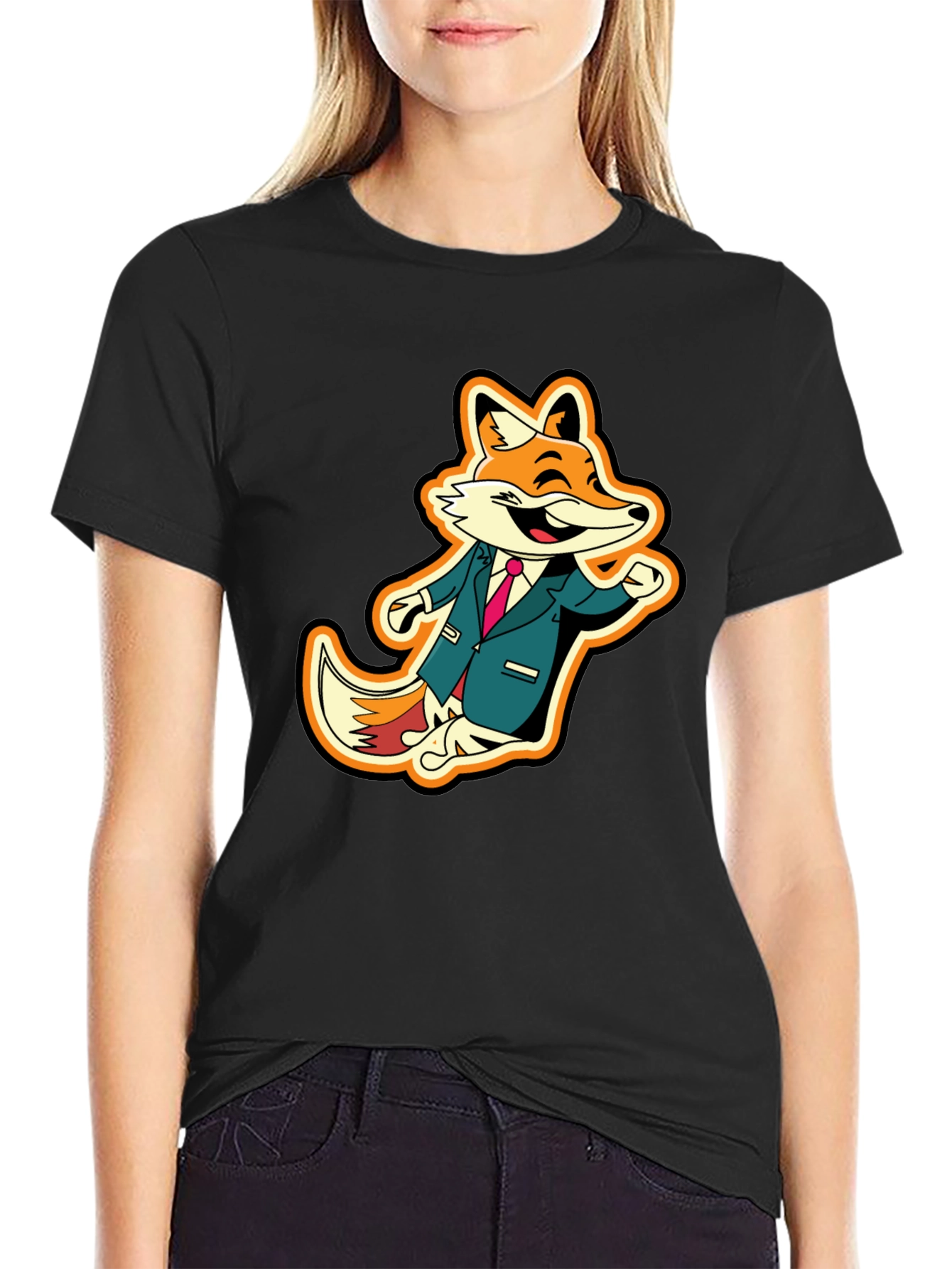Black Fox in Suit Graphic Tee - Stylish Animal T-Shirt view 2