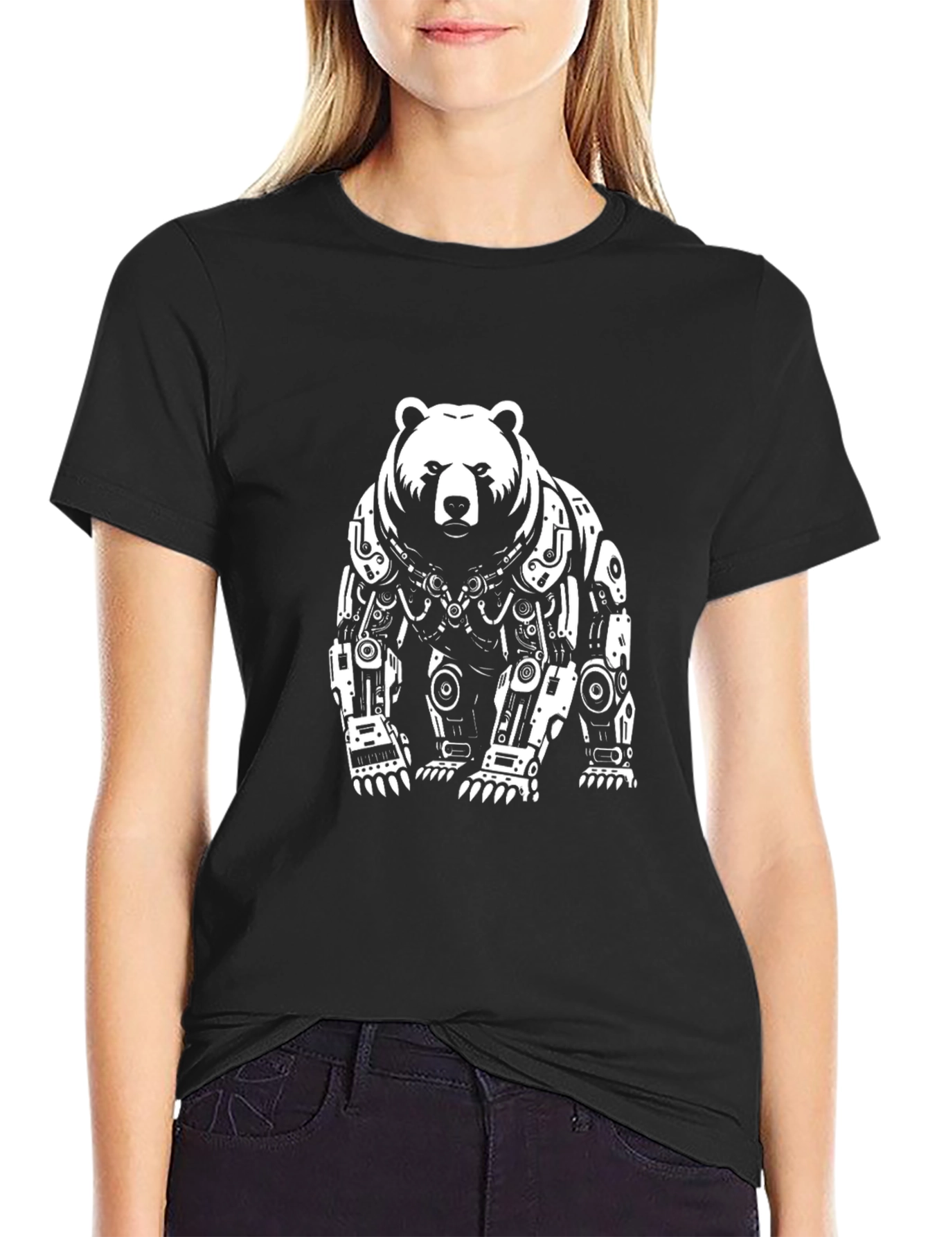 Black Robotic Bear Graphic Tee - Black view 2