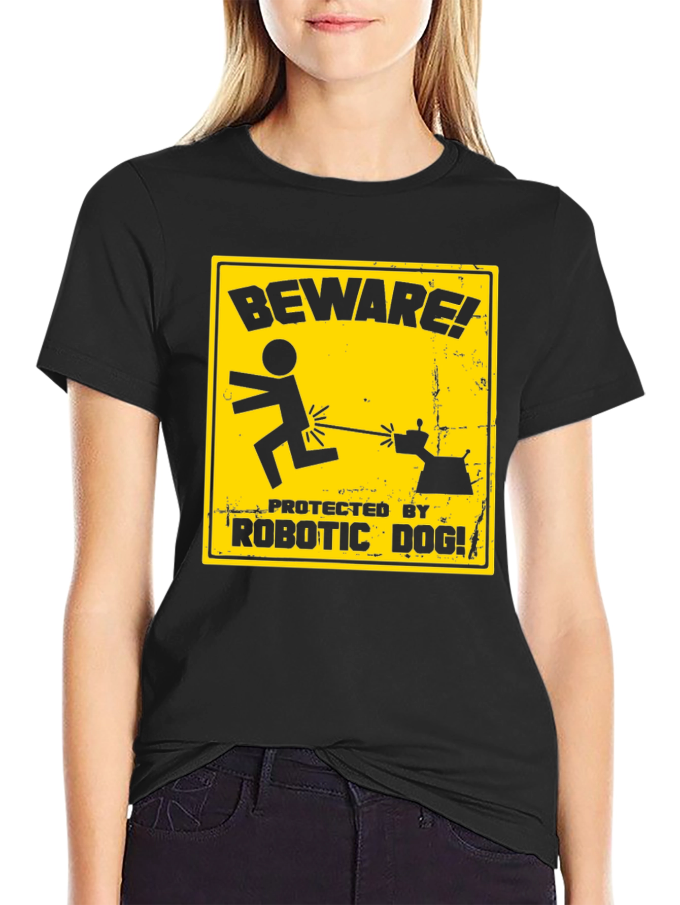 Black Beware Robotic Dog Graphic Tee view 2