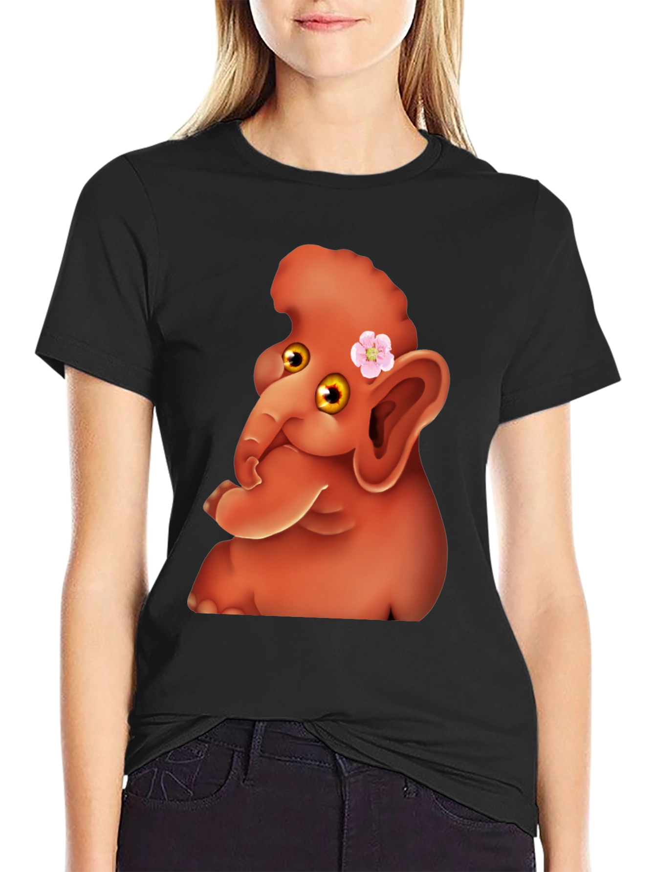 Black Cartoon Elephant Tee view 2