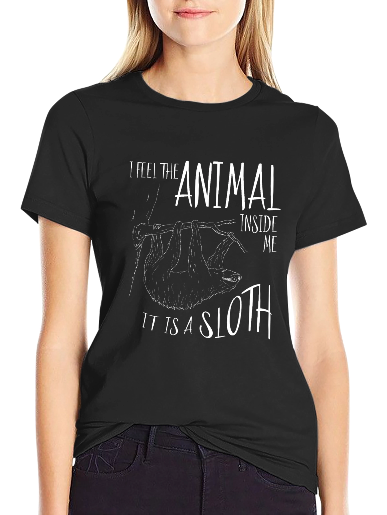 Black Sloth Graphic Tee - "I Feel The Animal Inside" view 2