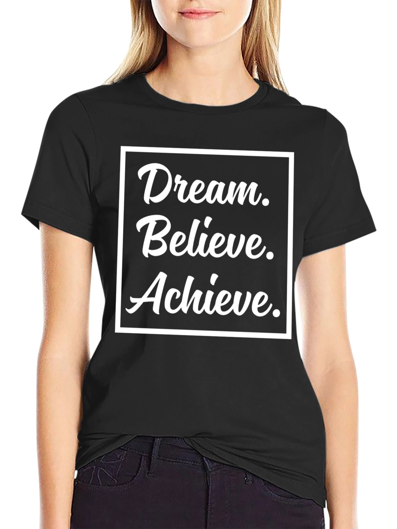 Black Dream Believe Achieve Black T-Shirt view 2