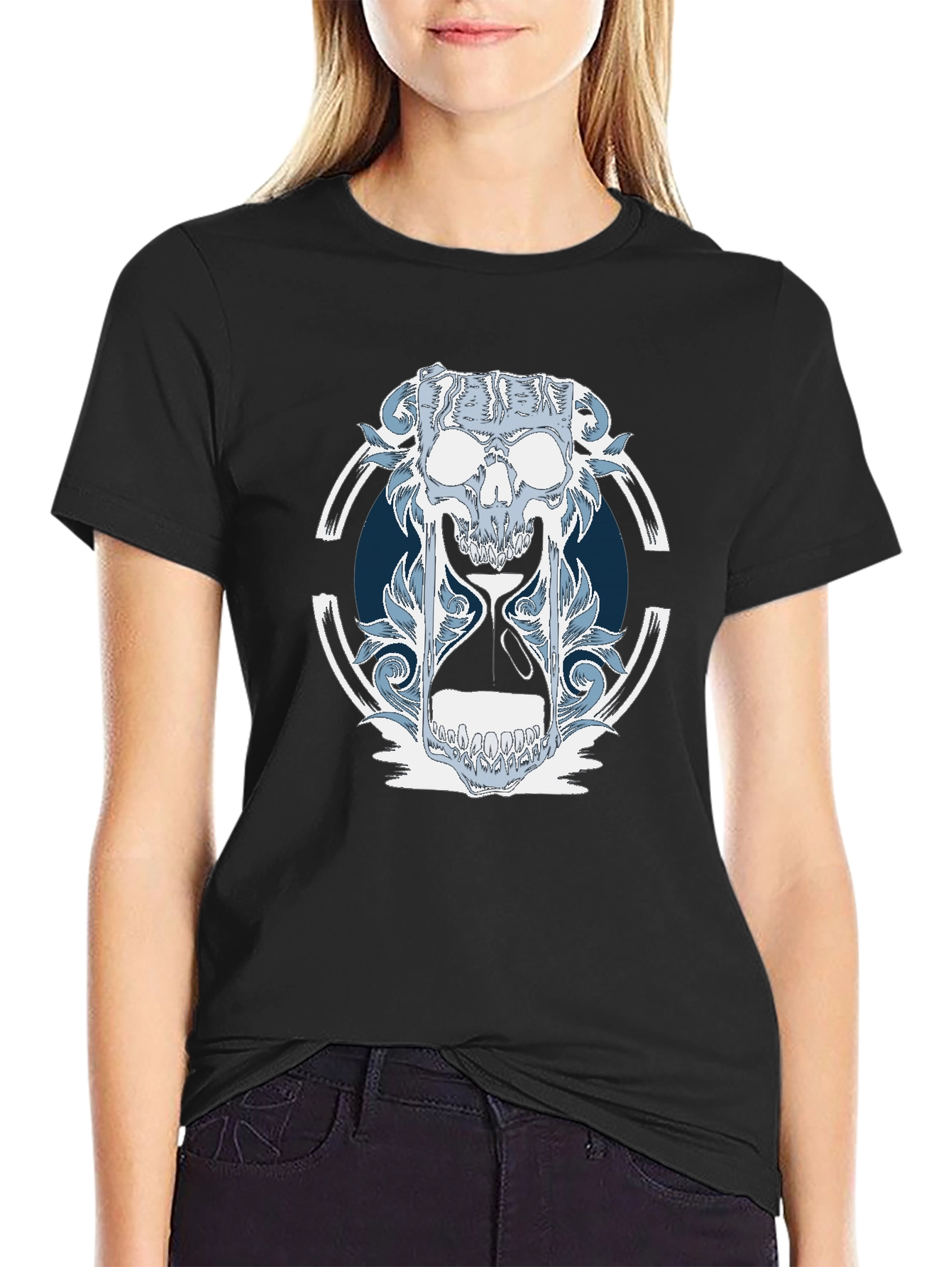 Black Skull Hourglass Graphic T-Shirt view 2