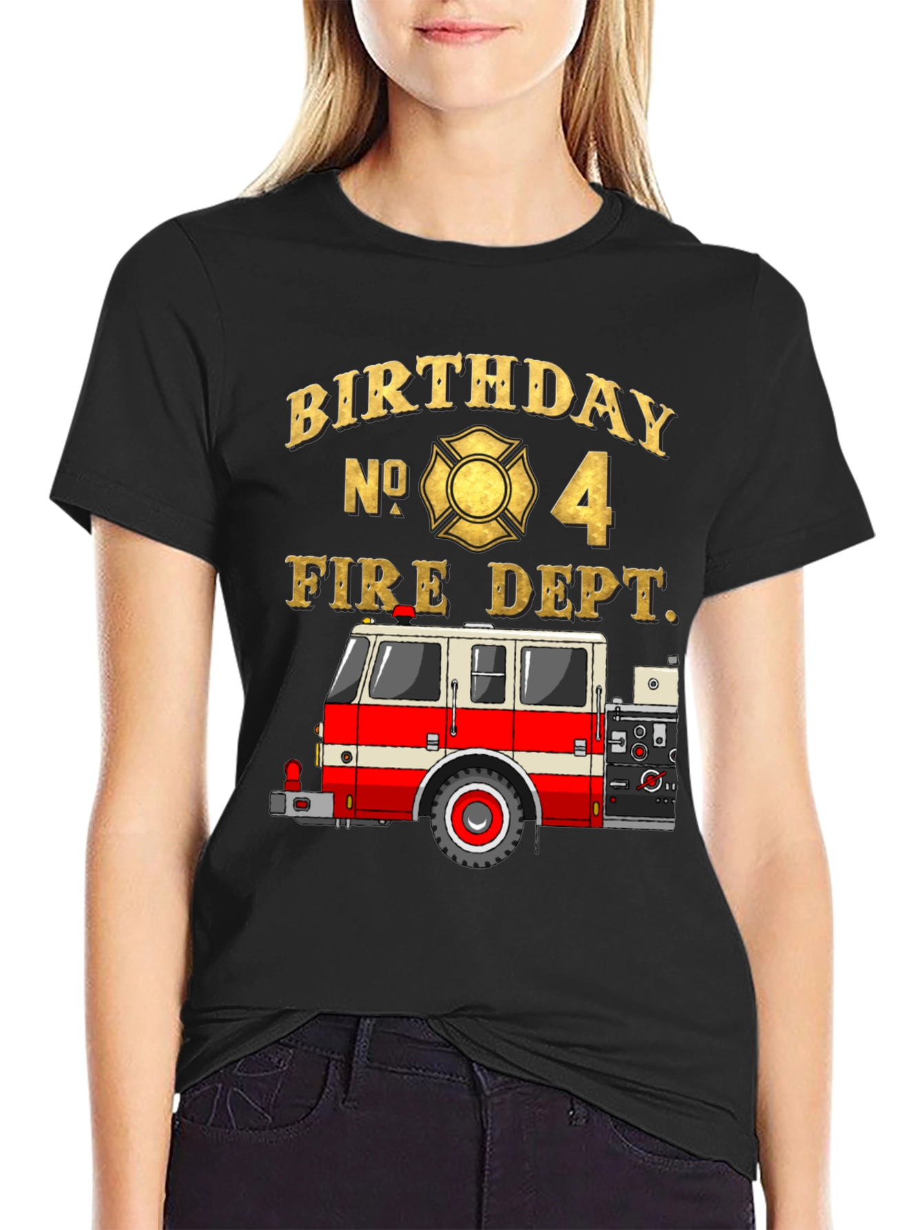 Black Fire Dept Birthday T-Shirt - Number 4 view 2