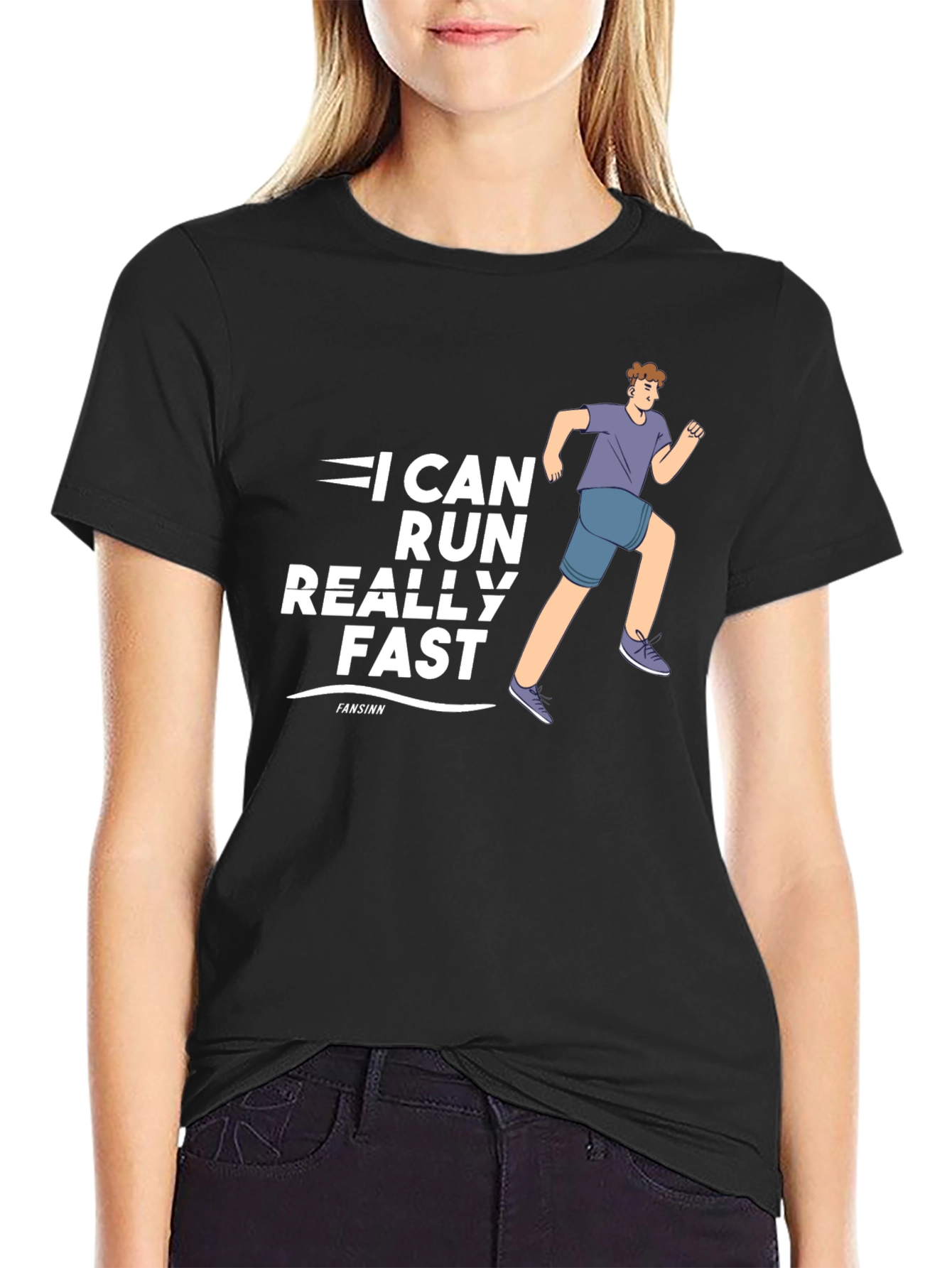 Black I Can Run Really Fast Black T-Shirt view 2